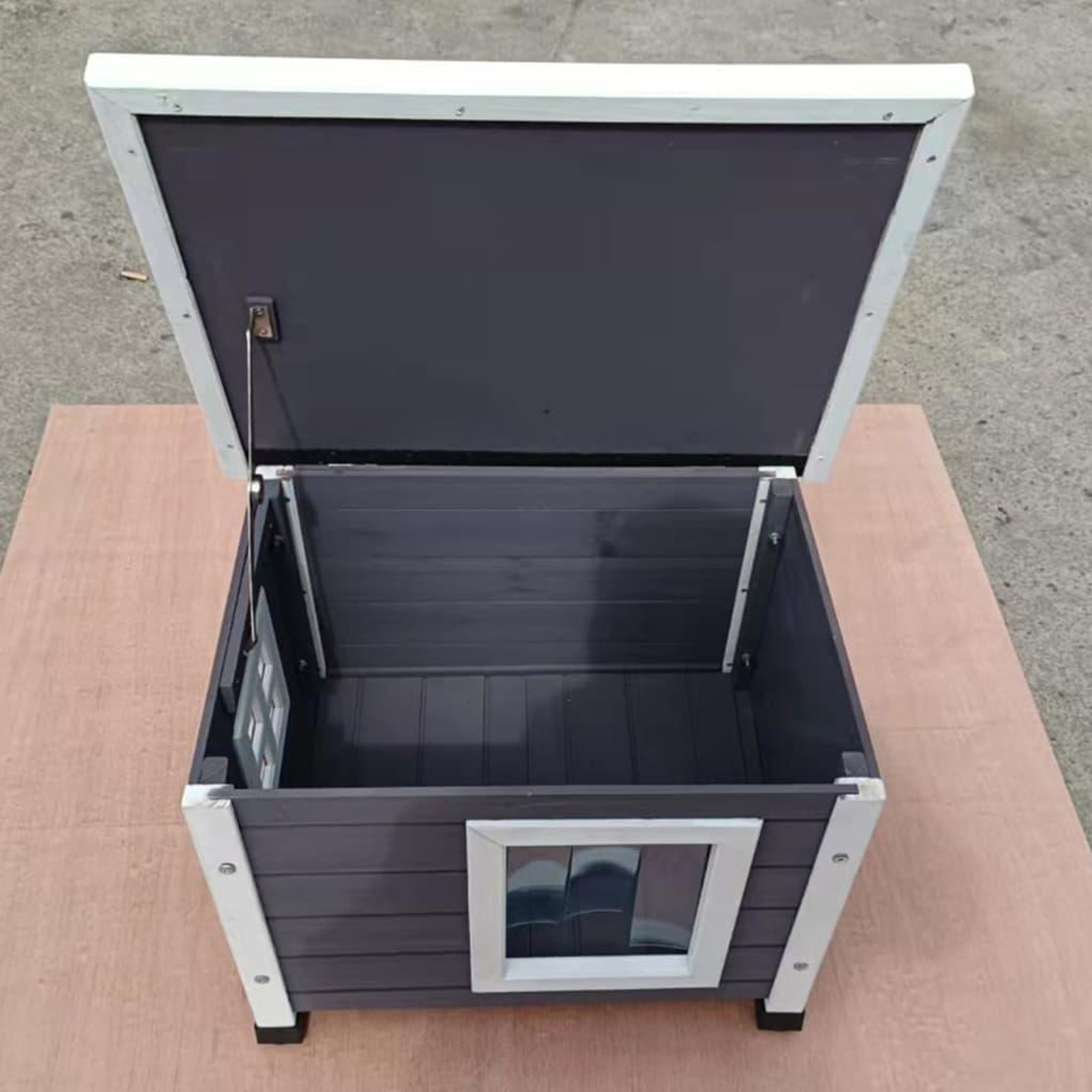 Voir la diapositive 2 : @Pet @Pet Maison d'exterieur pour chats XL 68,5x54x51,5 cm Bois Gris/blanc