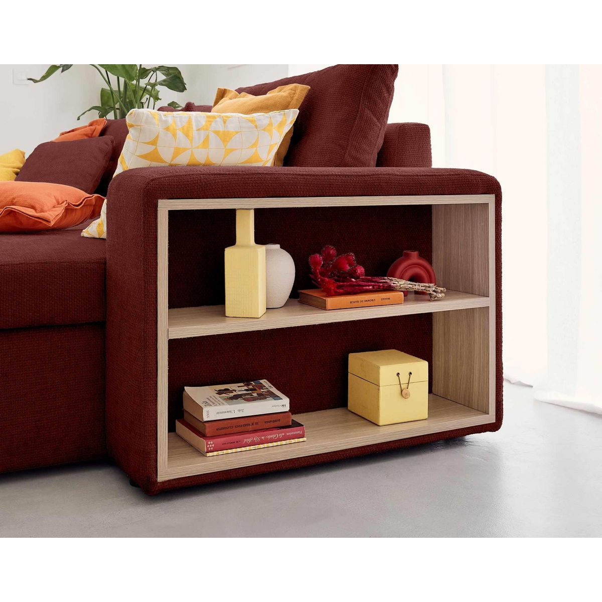 BEST MOBILIER California - canapé d'angle réversible 4 places - convertible avec coffre, étagère et poufs - en velours texturé