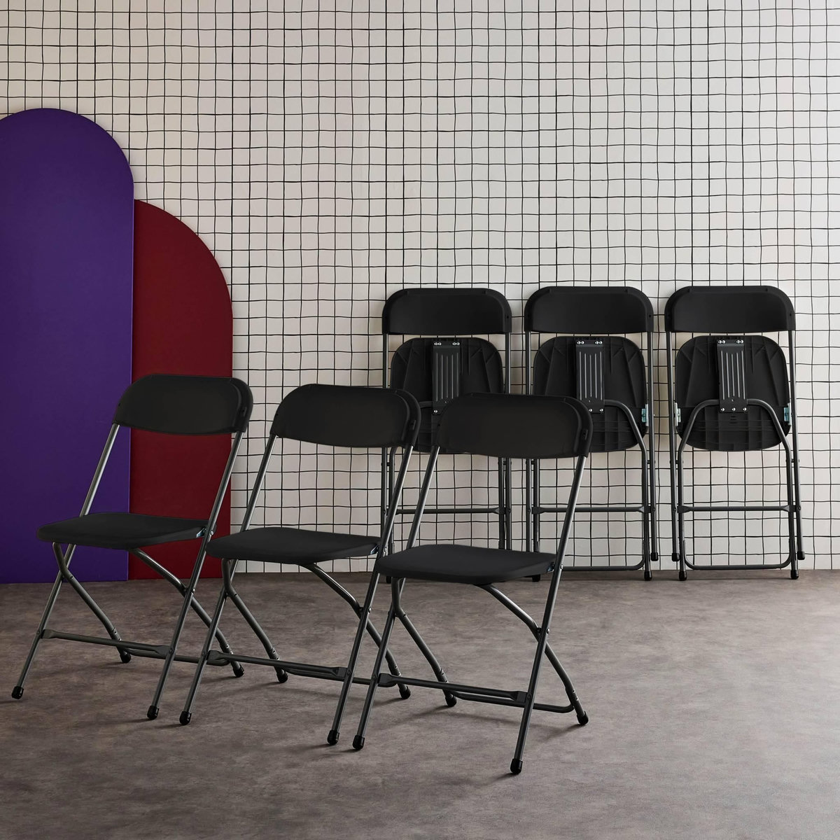 SWEEEK Chaises de réception pliantes – Fiesta – 6 chaises d'appoint en plastique gris foncé et métal