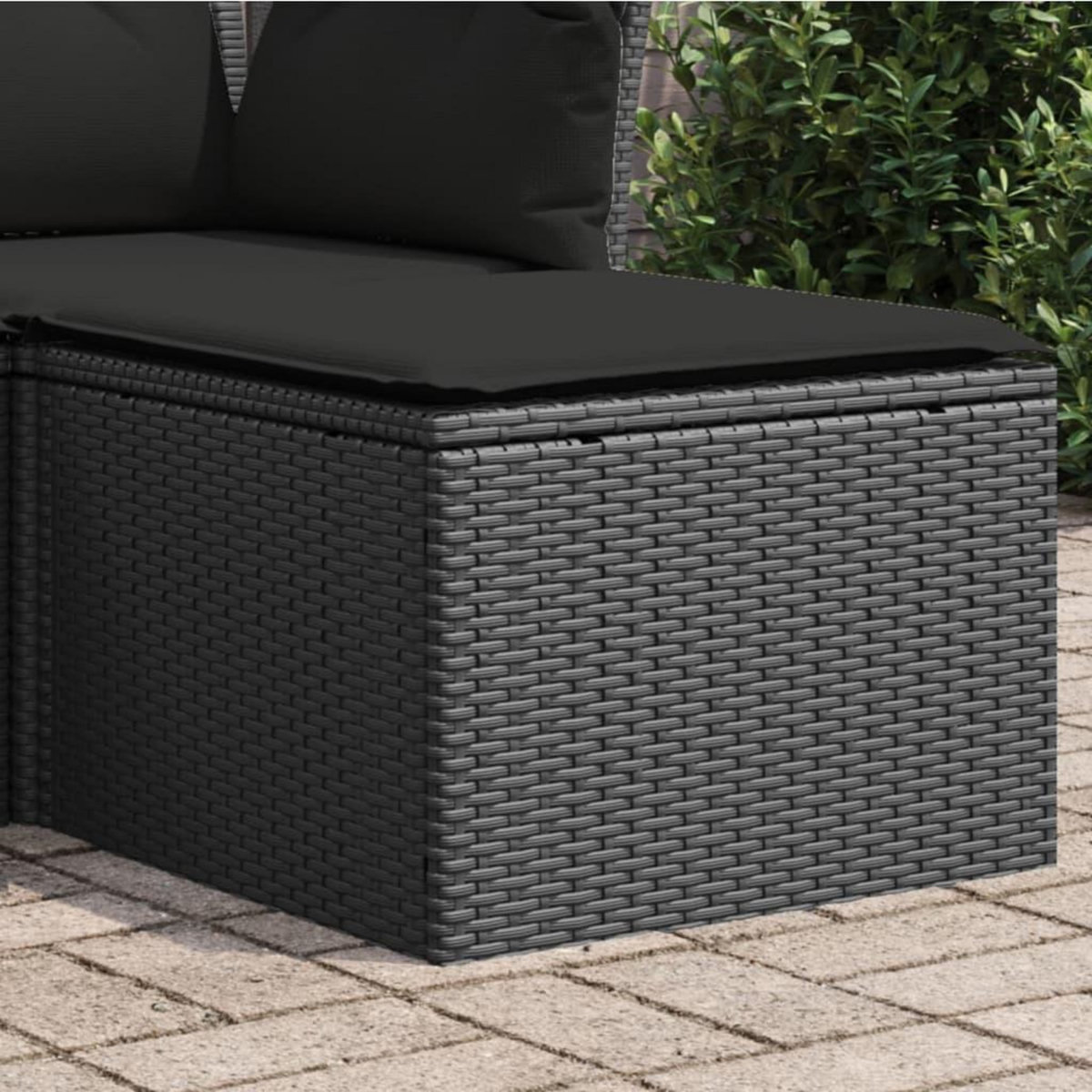 VIDAXL Tabouret de jardin avec coussin noir 55x55x37 cm resine tressee