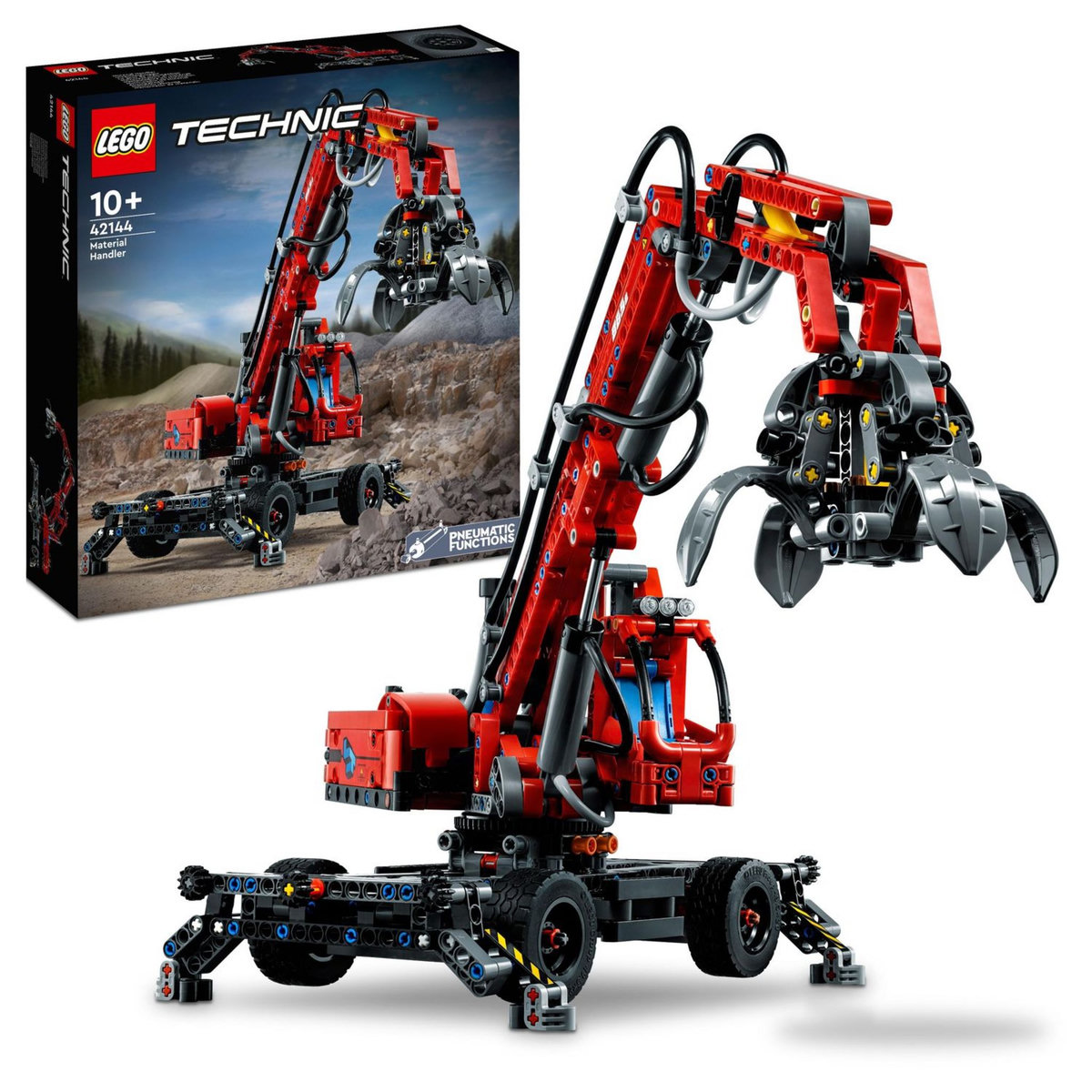 LEGO Technic 42144 La Grue de Manutention, Construction Éducative, Engin de Chantier Jouet