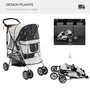 Voir la diapositive 4 : PAWHUT Poussette buggy pliable animaux chariot pliant chien chat porte-gobelet panier de rangement inclus roues avec frein tissu 600D Oxford métal gris