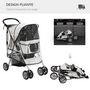 Voir la diapositive 4 : PAWHUT Poussette buggy pliable animaux chariot pliant chien chat porte-gobelet panier de rangement inclus roues avec frein tissu 600D Oxford métal gris