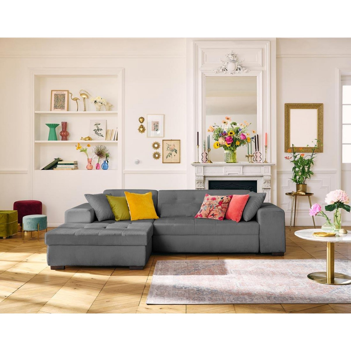 LISA DESIGN Vermont - canapé d'angle gauche - 4 places - convertible avec coffre - en velours côtelé