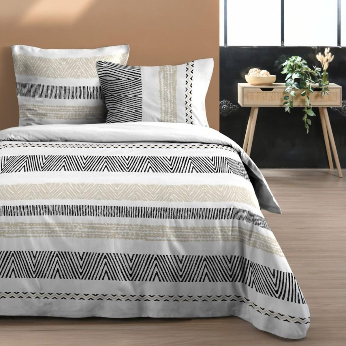 STOF Housse de couette 240x220 finition rabat + 2 taies coton 57 fils