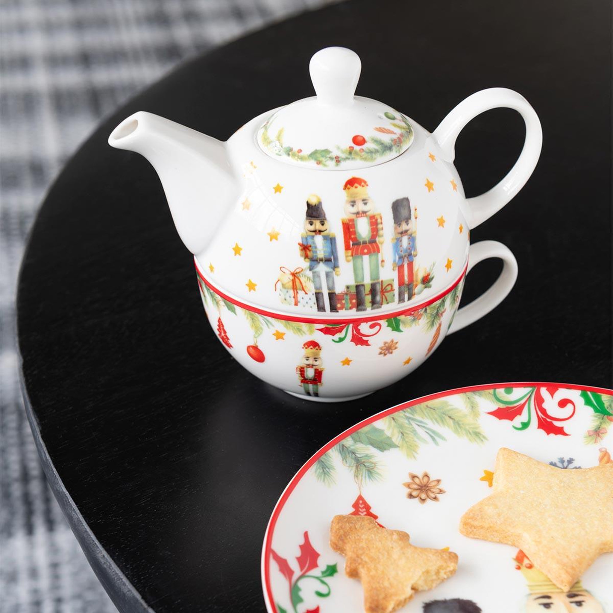 Voir la diapositive 3 : J-LINE Théière de noël  casse-noisette  16cm blanc
