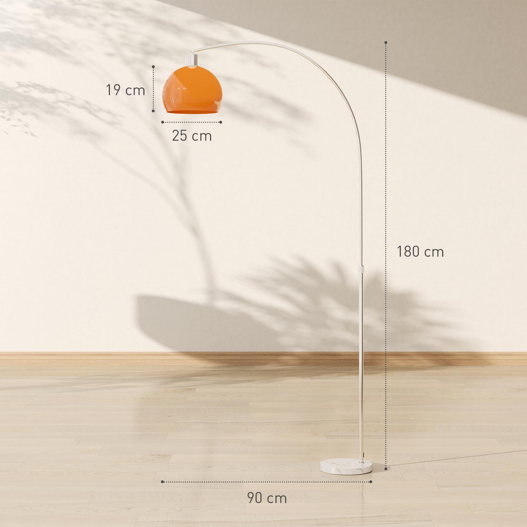 Voir la diapositive 3 : HOMCOM Lampadaire arc design néo-rétro h.180 cm piètement marbre blanc abat-jour plastique effet transparence orange