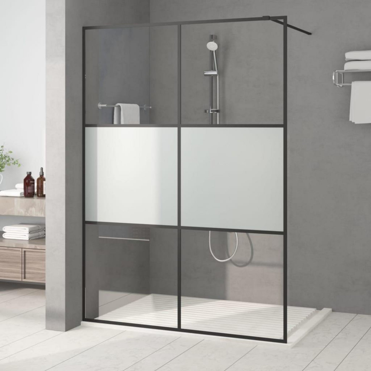 VIDAXL Paroi de douche Noir 140x195 cm Verre ESG demi-depoli