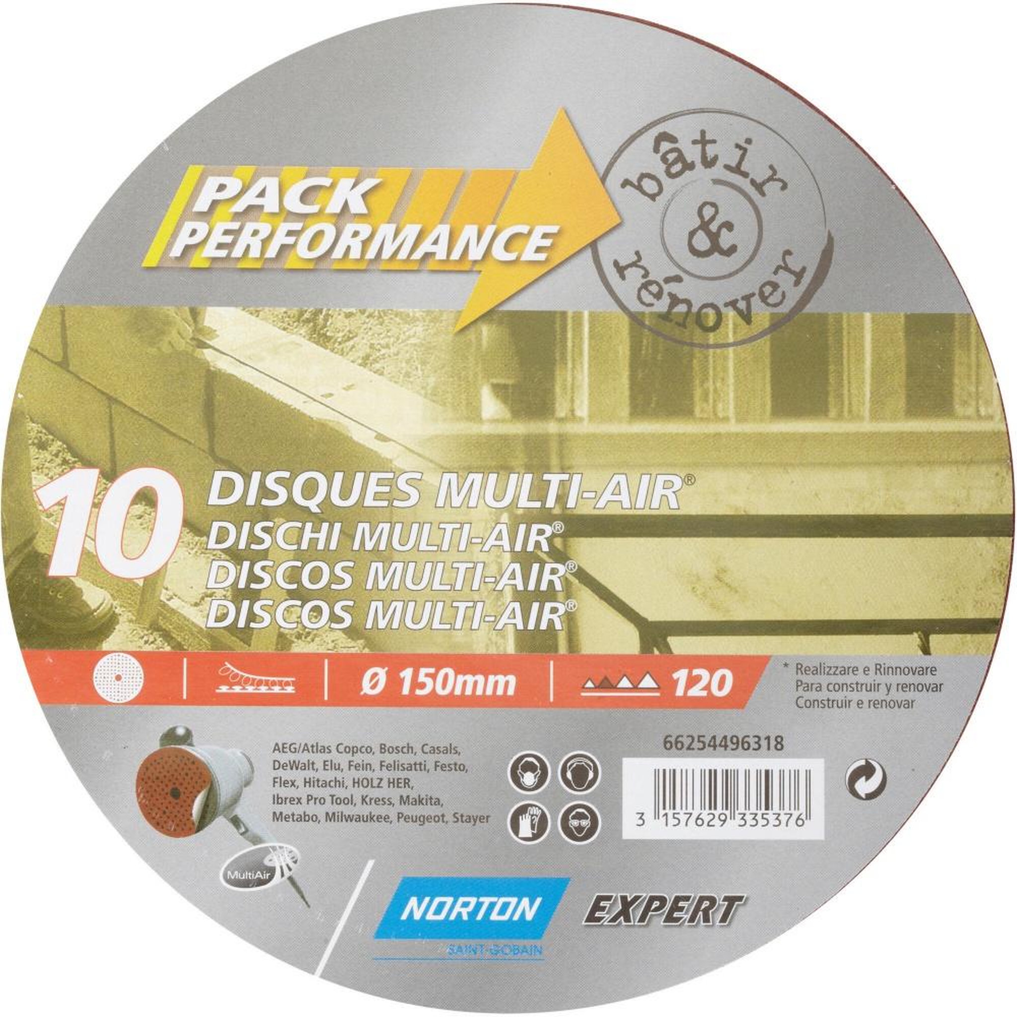 Norton Lot De 10 Disques Abrasifs Norton, 150 Mm, Grains 120