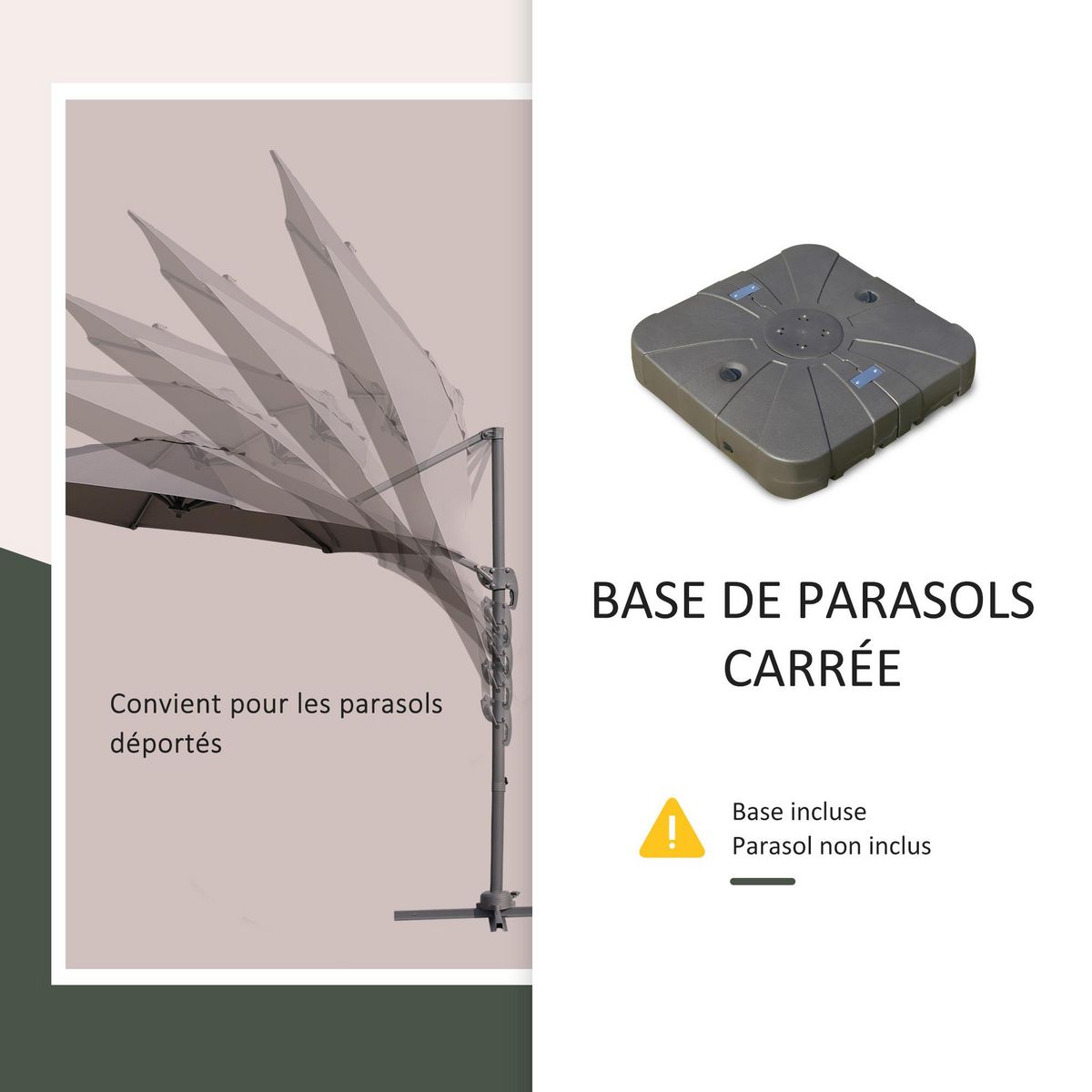 OUTSUNNY Pied de parasol déporté base de lestage parasol déporté dim. 88L x 88l x 19H cm HDPE gris