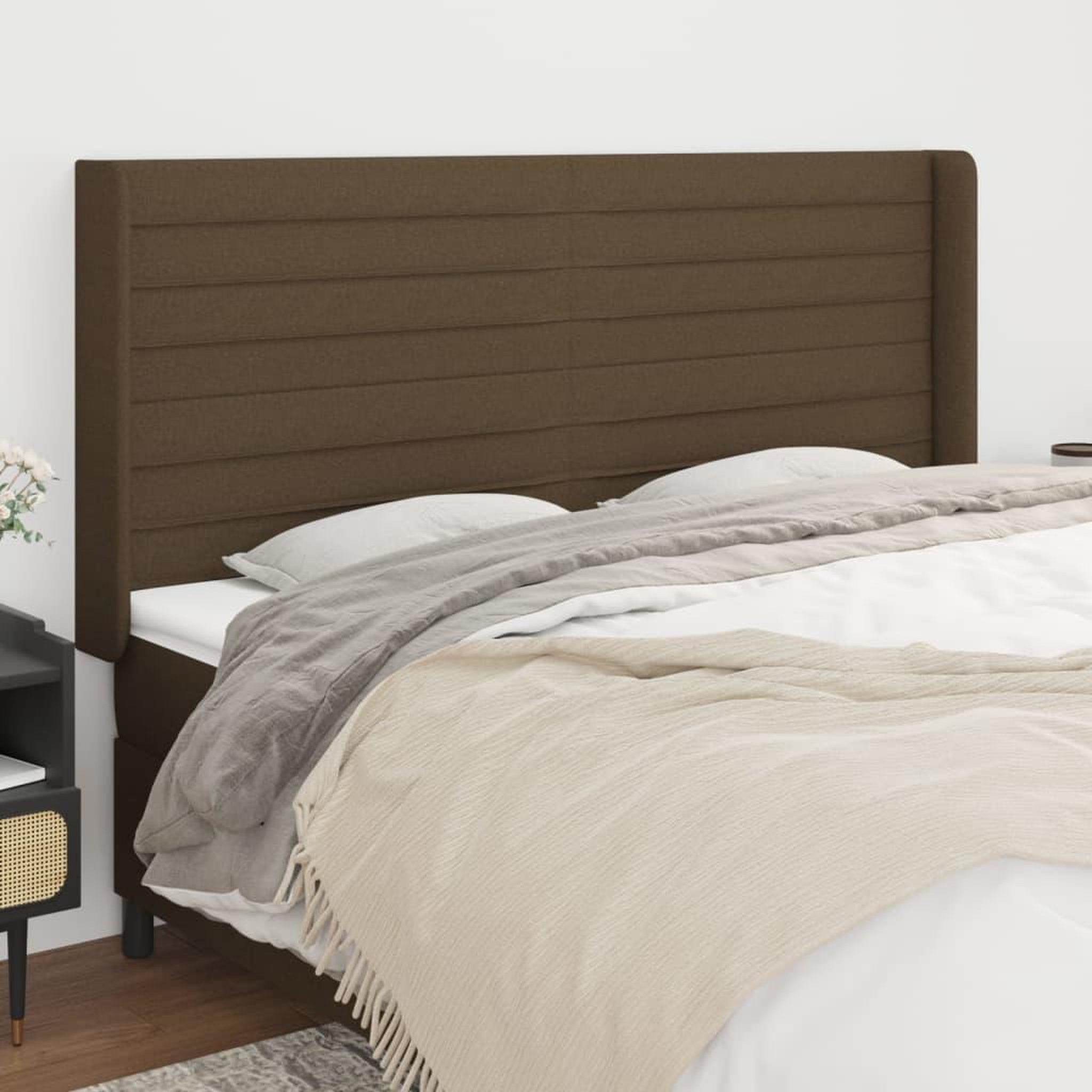 Voir la diapositive 1 : VIDAXL Tete de lit avec oreilles Marron fonce 203x16x118/128 cm Tissu