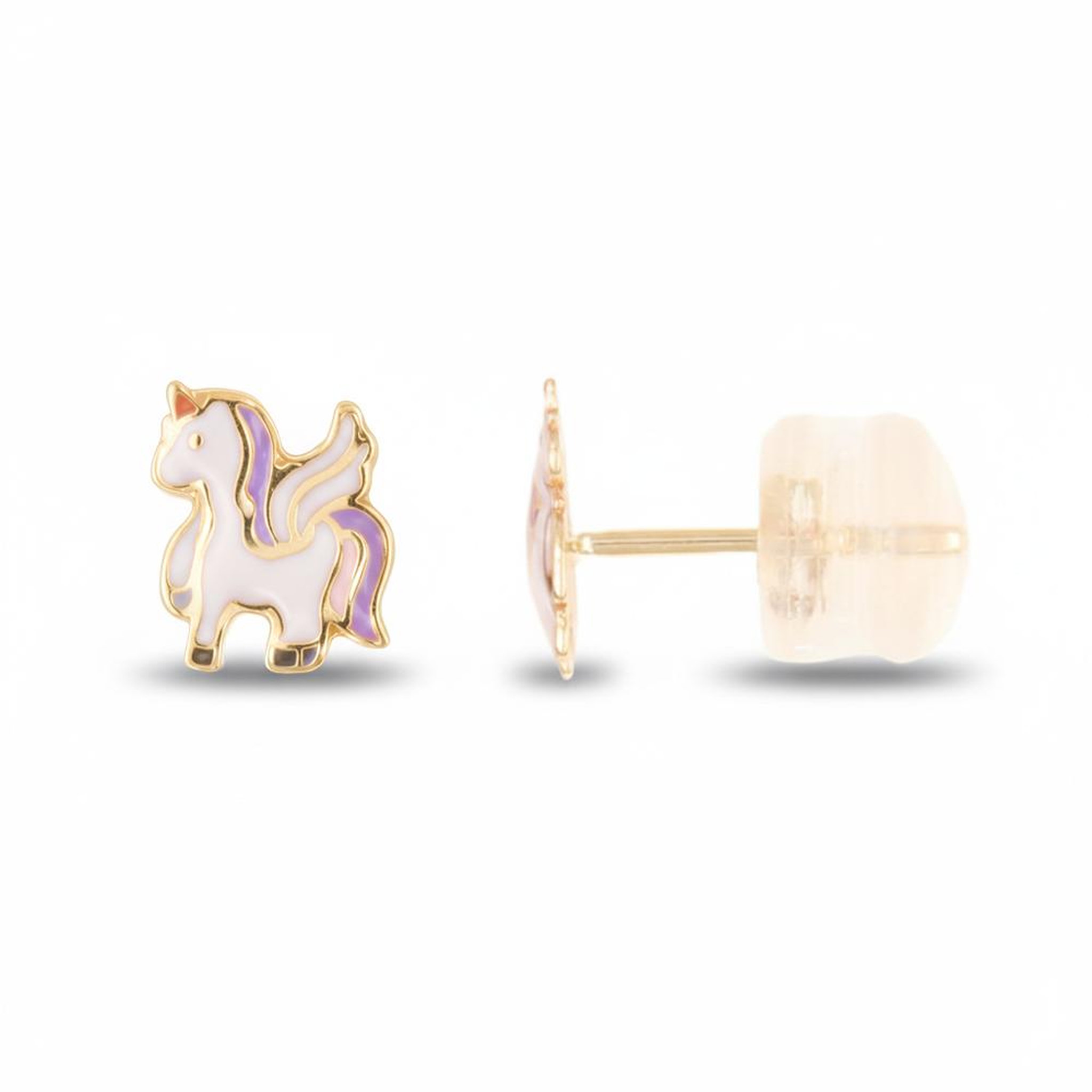 L'ATELIER D'AZUR Boucles d'Oreilles Licornes Laquées - Or Jaune - Enfant