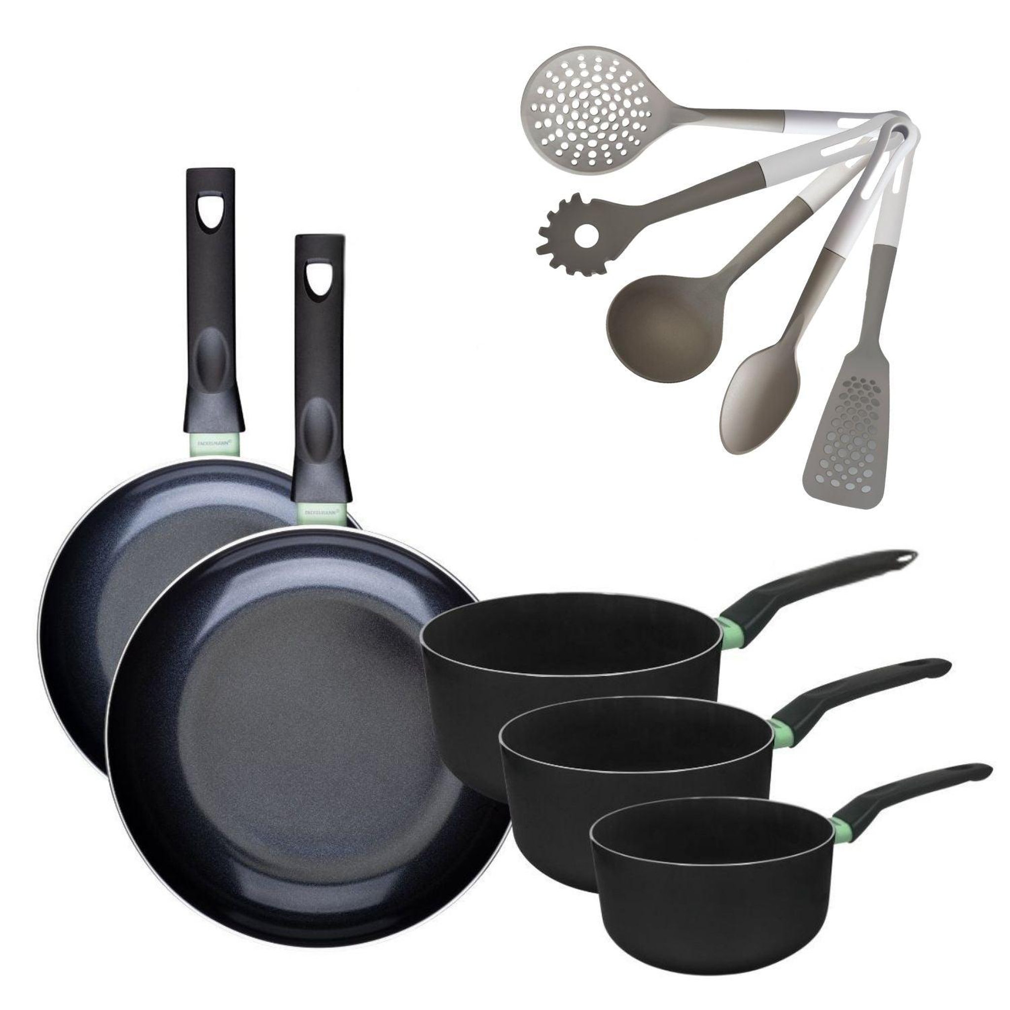 Fackelmann Batterie de cuisine avec 2 poêles 24/28 cm et 3 casseroles 16/18/20 cm et 5 ustensiles de cuisine fackelmann brandao vario