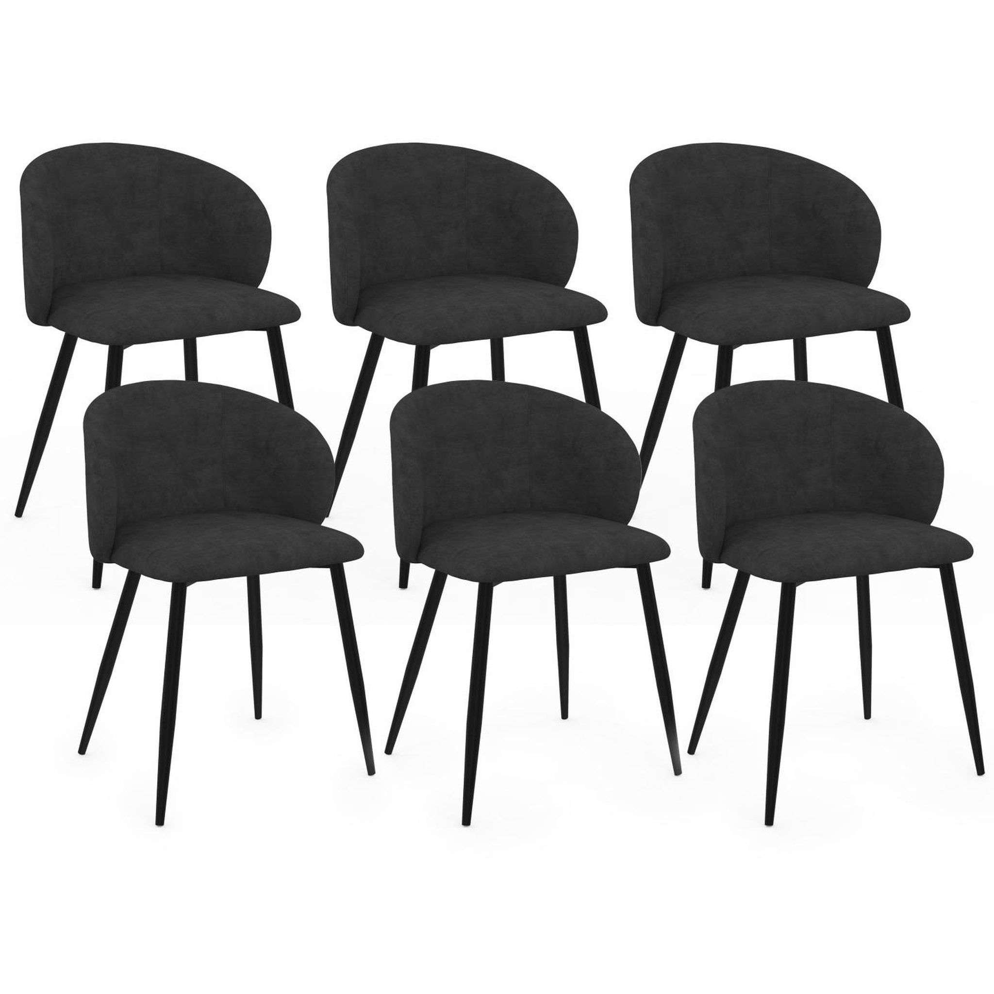 ID MARKET Lot de 6 chaises kira en velours noir pour salle à manger