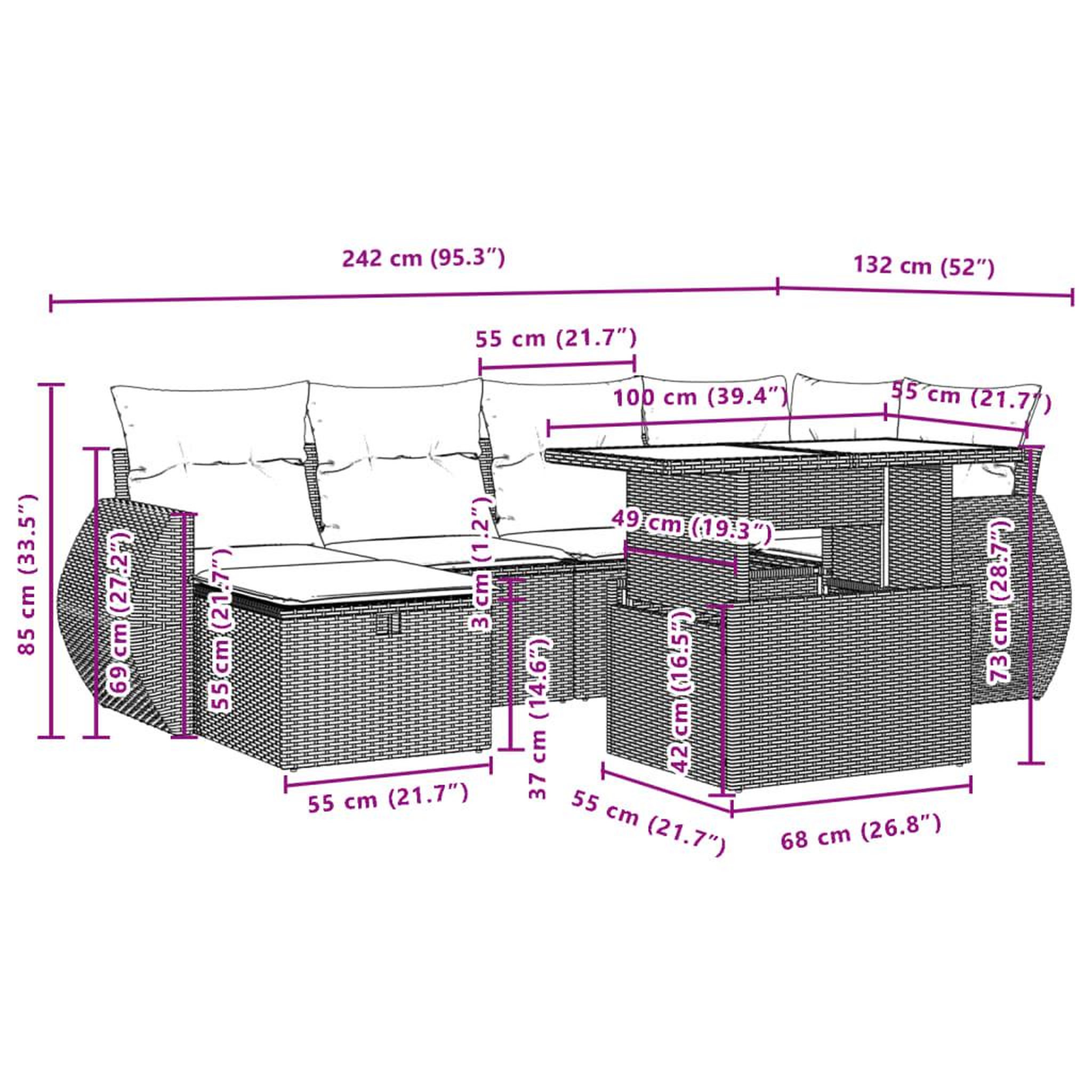 Voir la diapositive 6 : VIDAXL Salon de jardin avec coussins 7 pcs gris clair resine tressee