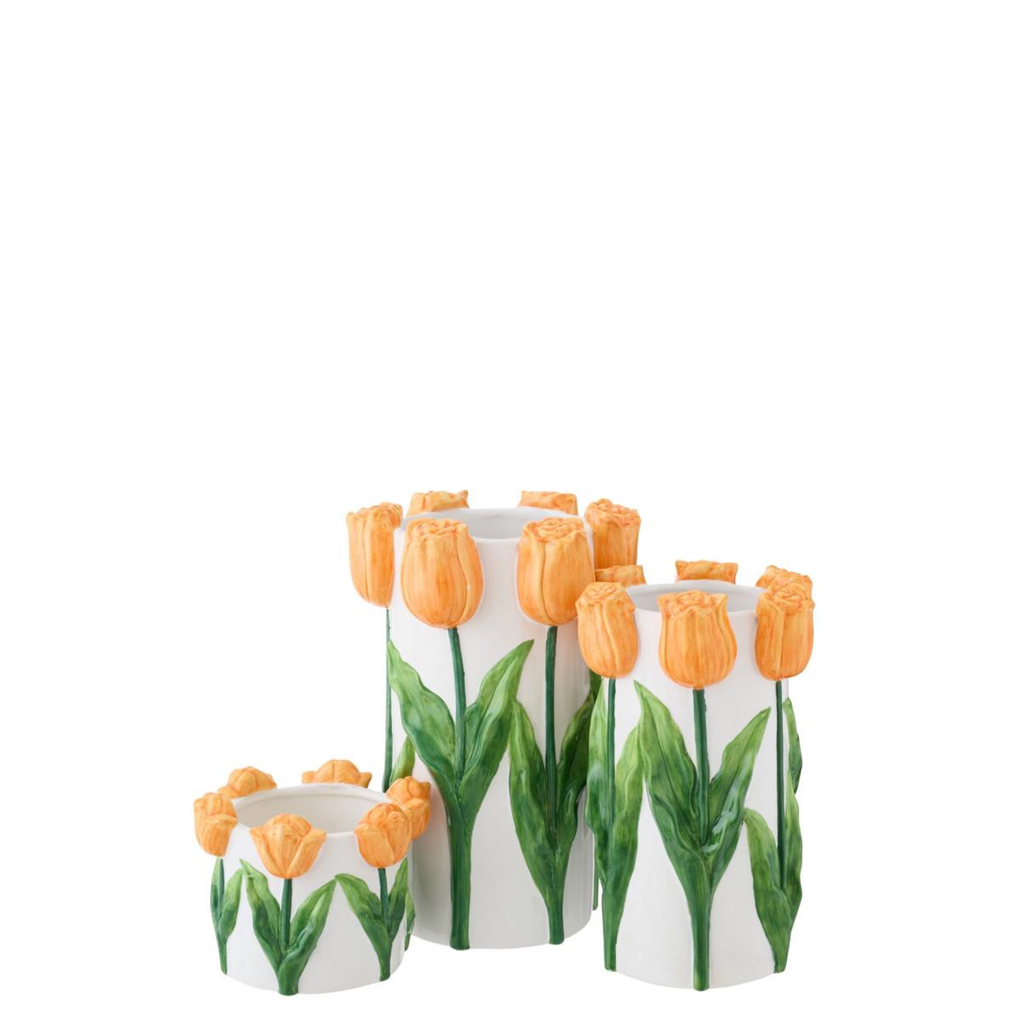 Voir la diapositive 2 : J-LINE Vase tulipes en céramique  bulbe  36cm blanc & orange