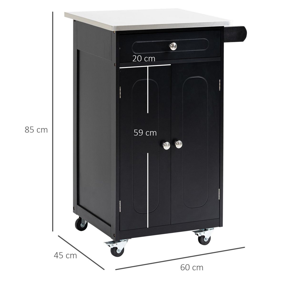 HOMCOM Desserte de cuisine multi-rangements 1 tiroir placard 2 portes avec étagère porte-torchons MDF acier inox.