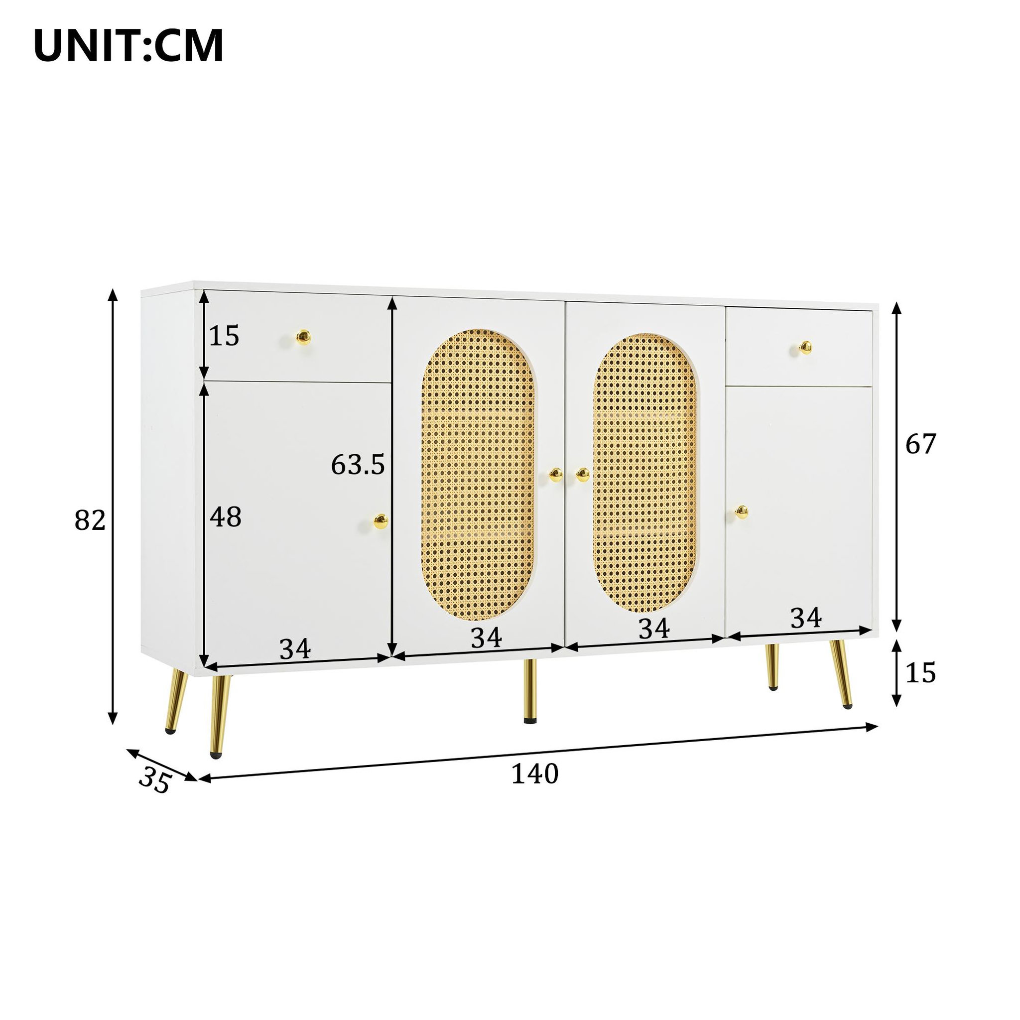 Voir la diapositive 3 : MERAX Buffet 4 porte(s) 2 tiroir(s) - 140 cm blanc panneau de particules