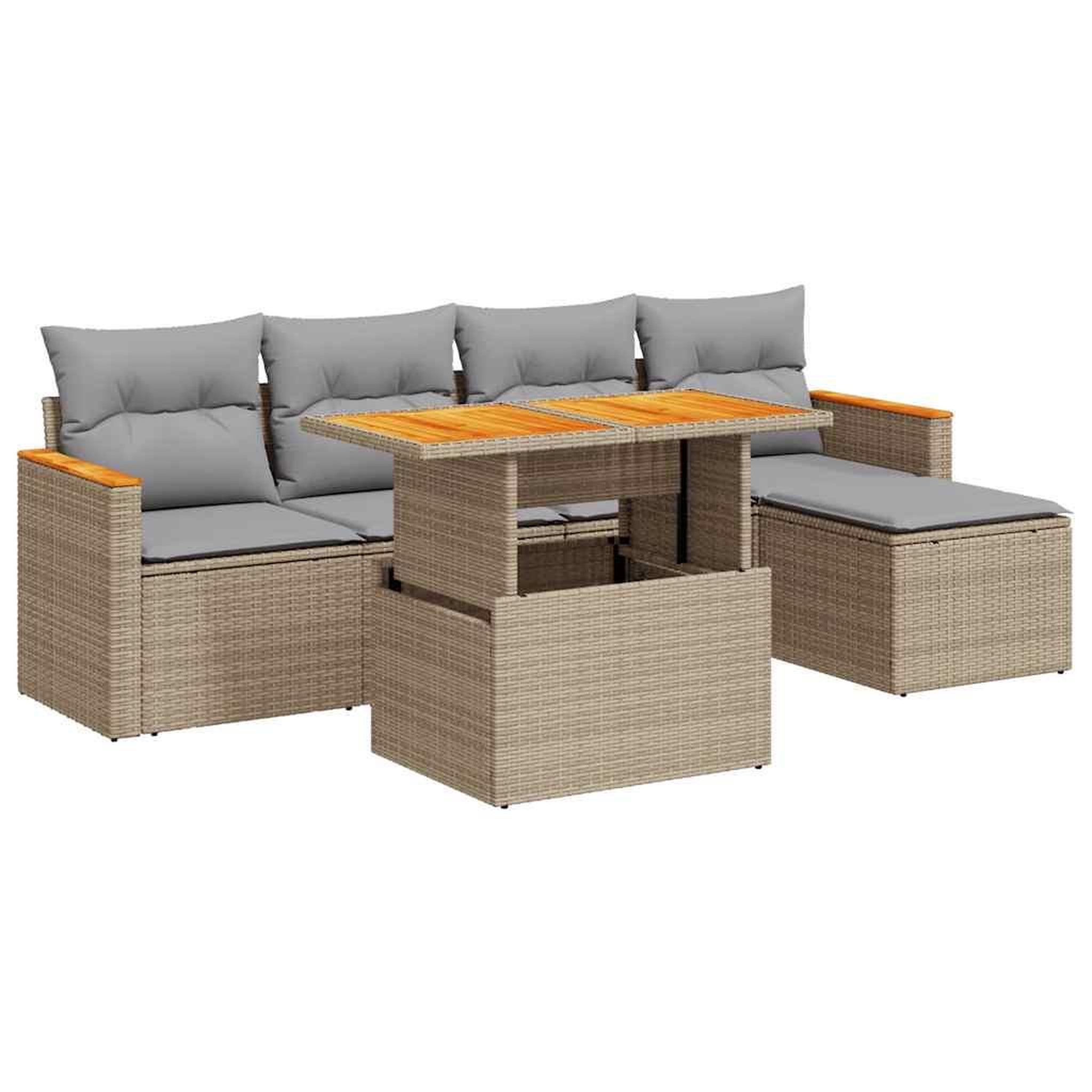 Voir la diapositive 2 : VIDAXL Salon de jardin 6 pcs avec coussins beige resine tressee acacia