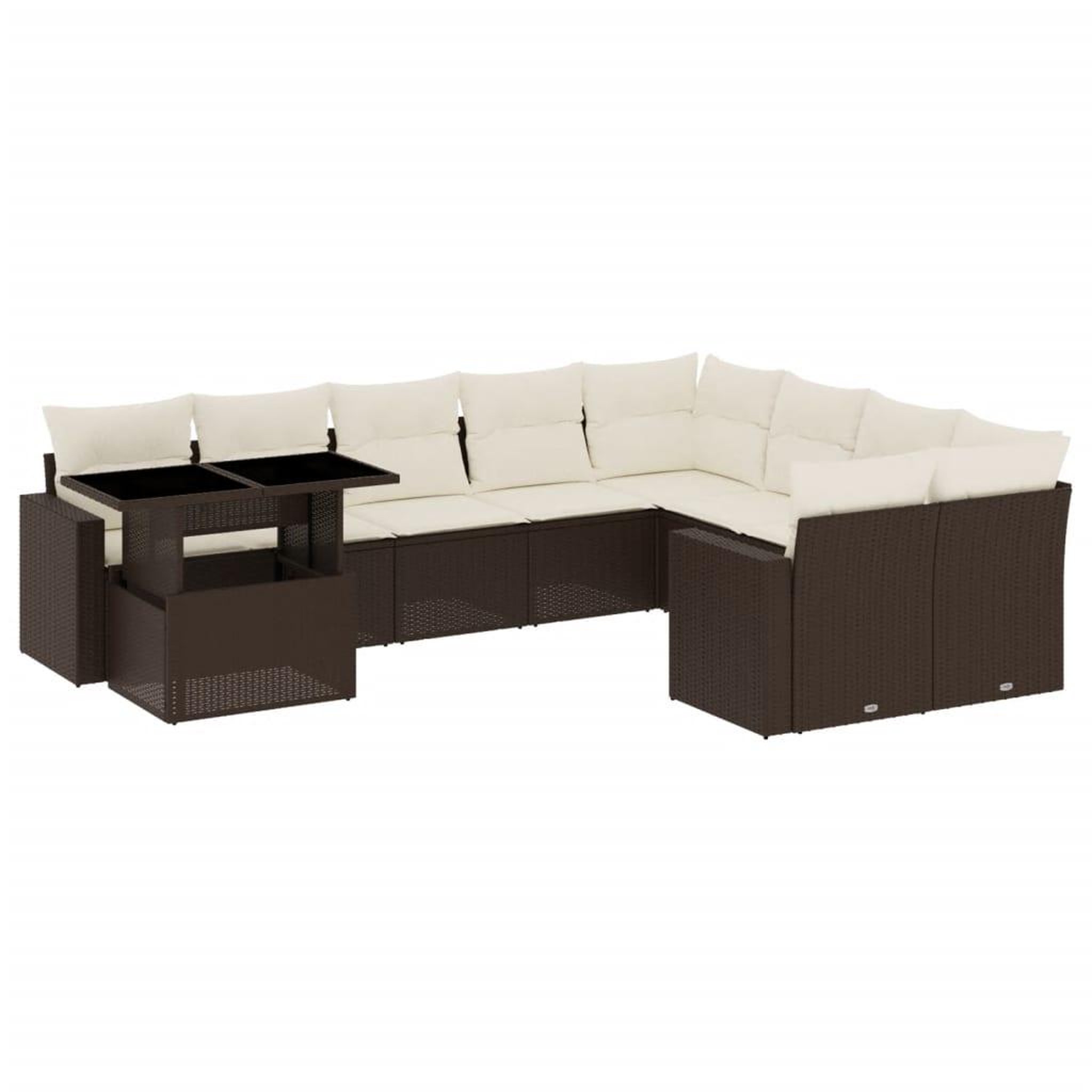 Voir la diapositive 2 : VIDAXL Salon de jardin 10 pcs avec coussins marron resine tressee