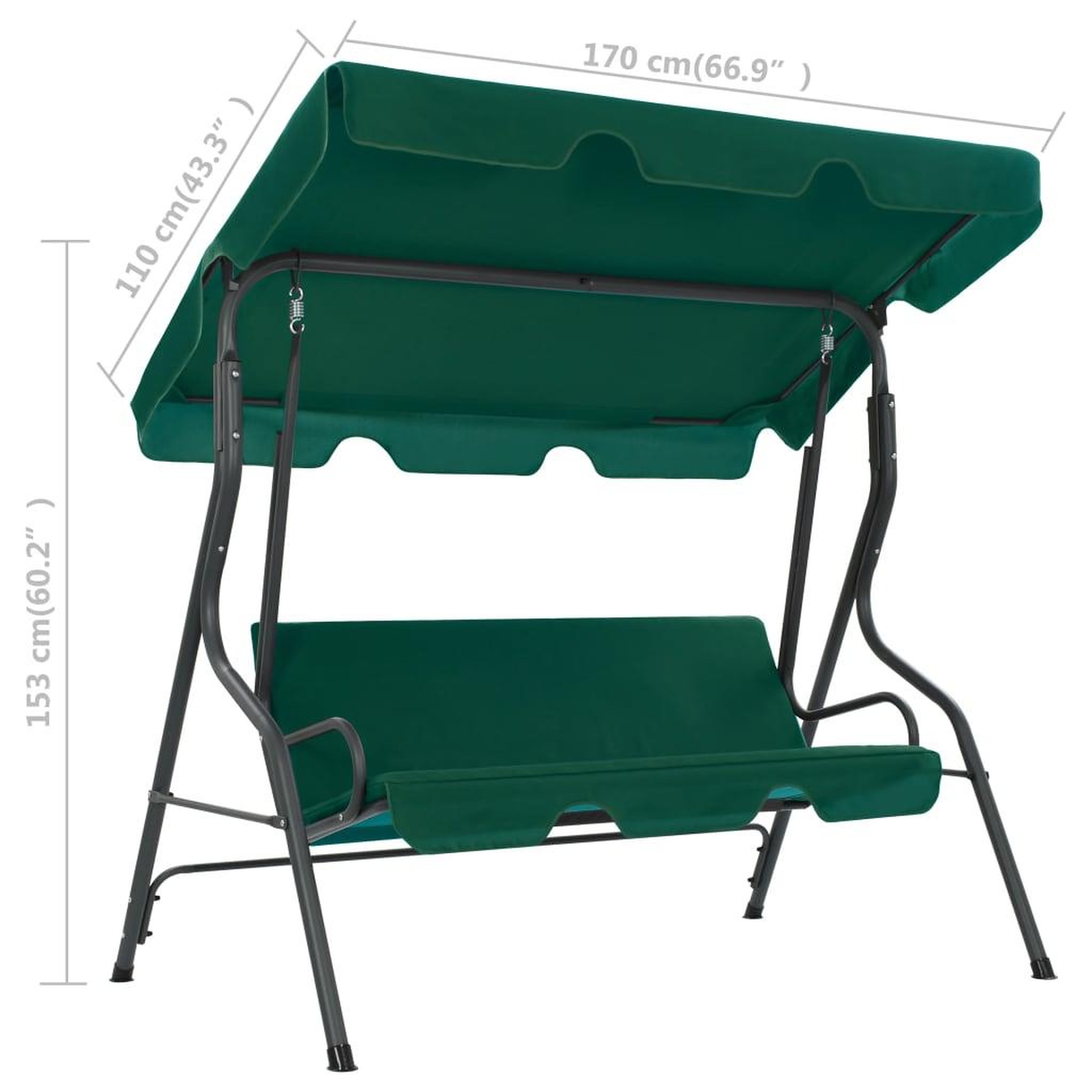 Voir la diapositive 6 : VIDAXL Balancelle de jardin Vert 170 x 110 x 153 cm Tissu
