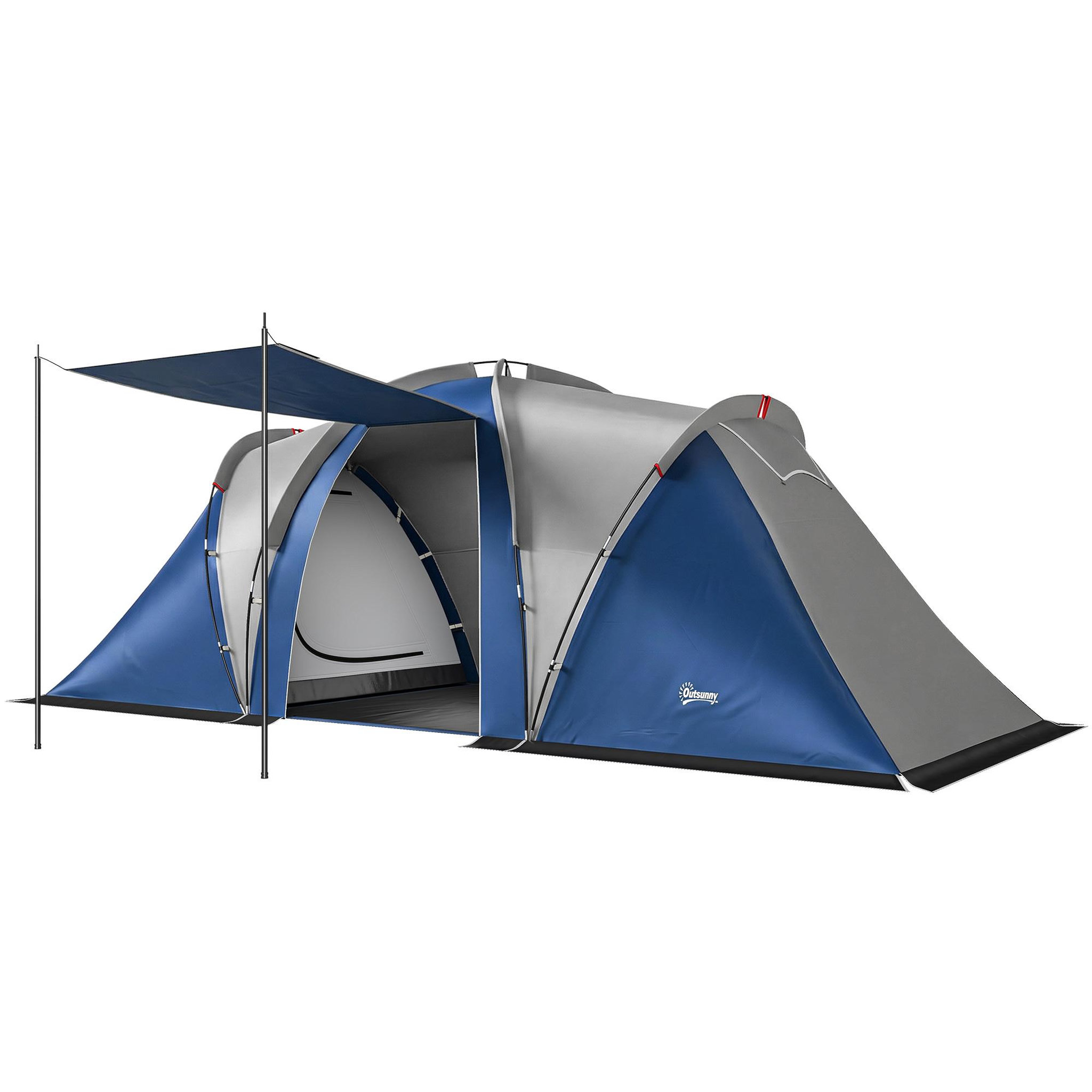 OUTSUNNY Tente de camping tunnel familiale 4-5 pers. Imperméable 3000mm - 550x220x190cm - bleu