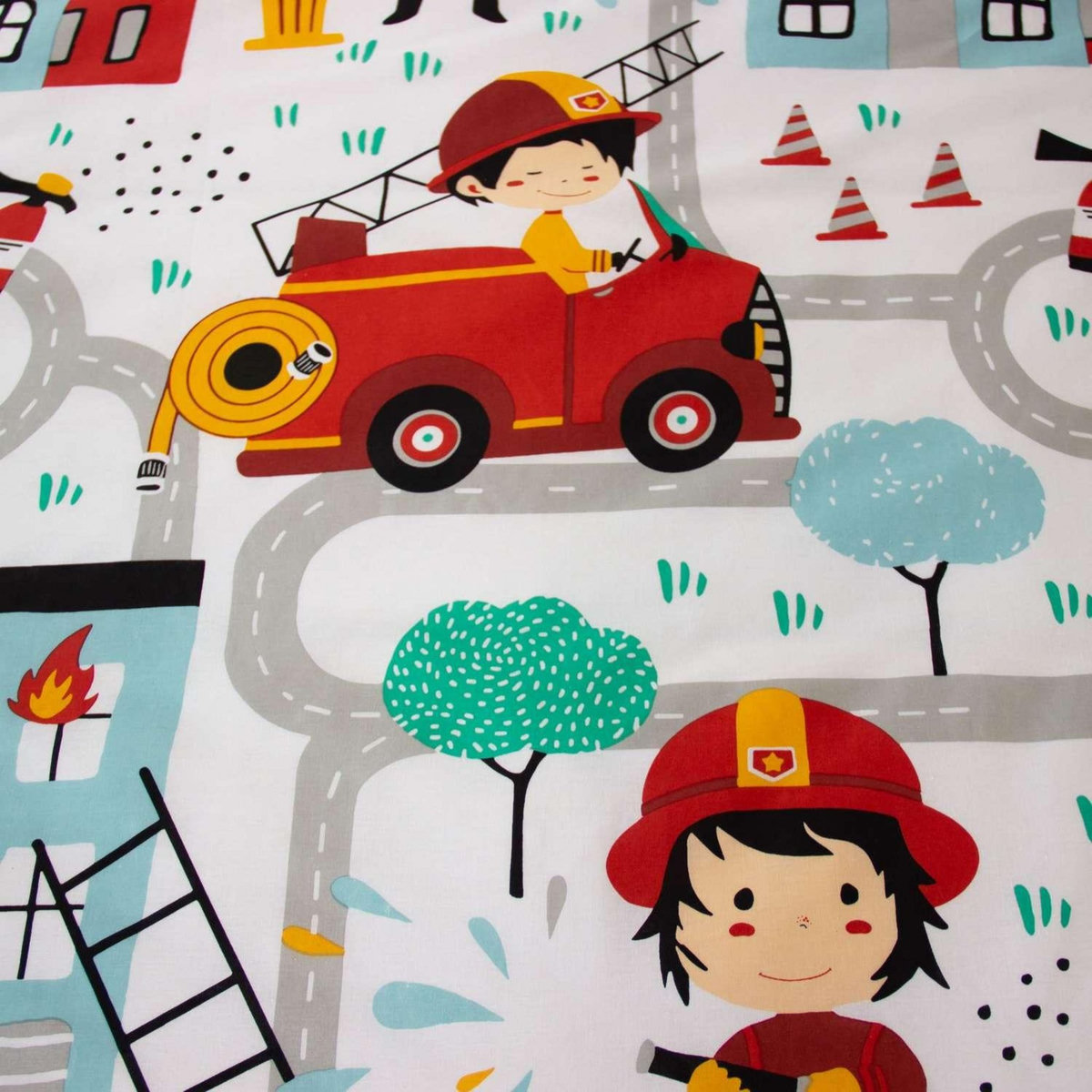 COTE DECO Parure de lit enfant Pompier - 100% coton adouci 57 fils - 140 x 200 cm