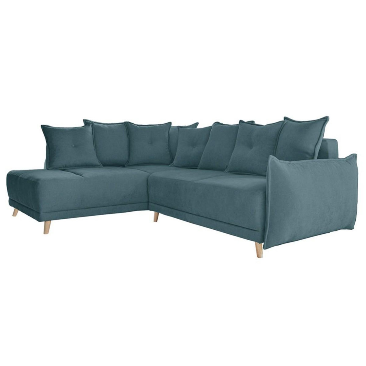 BEST MOBILIER Lena - canapé d'angle gauche convertible - 5 places - bleu canard - style scandinave - bleu canard