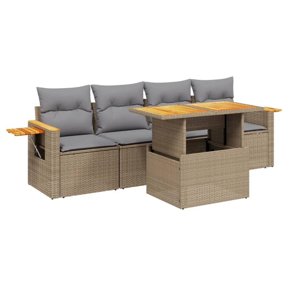 VIDAXL Salon de jardin avec coussins 5 pcs beige resine tressee