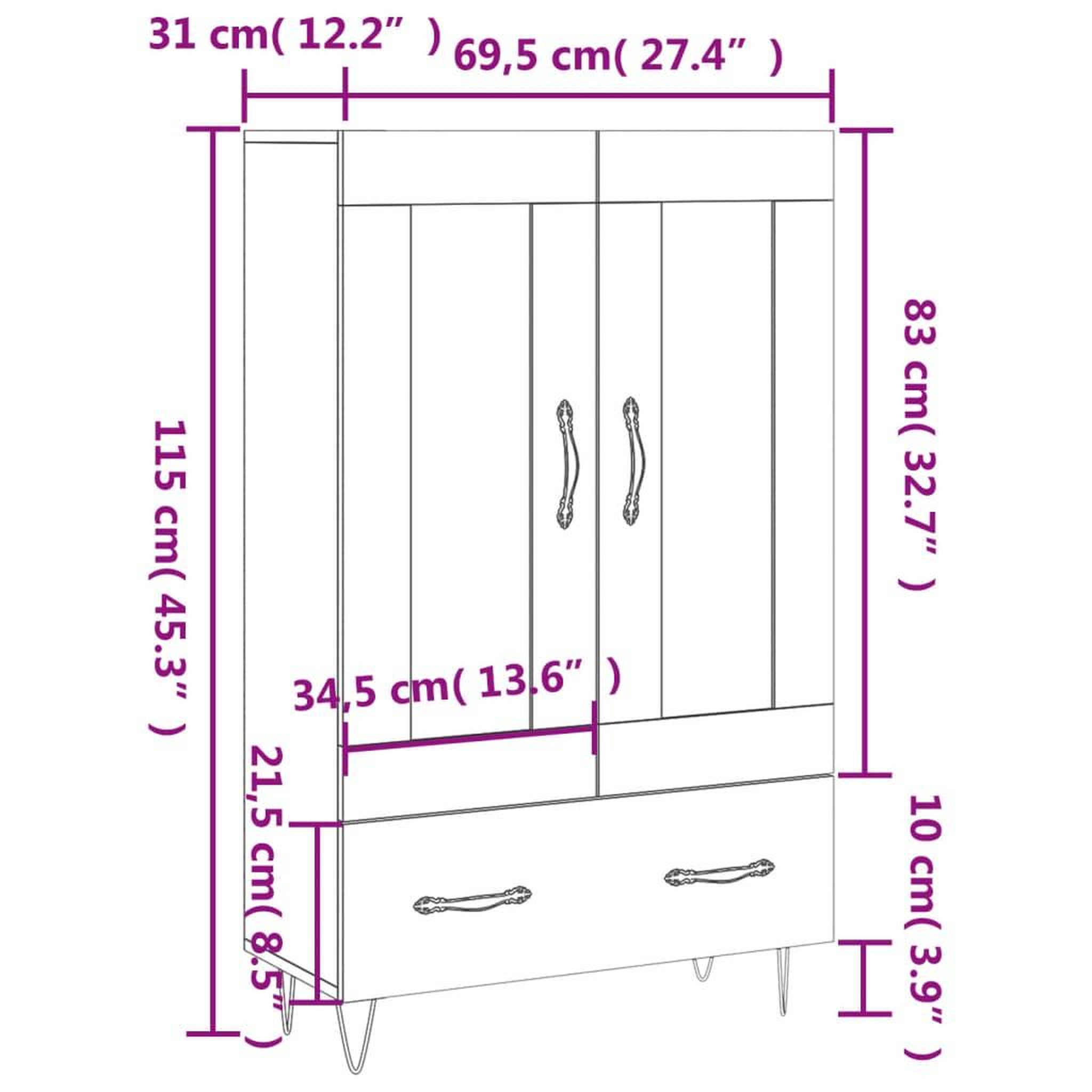 Voir la diapositive 6 : VIDAXL Buffet haut chene fume 69,5x31x115 cm bois d'ingenierie