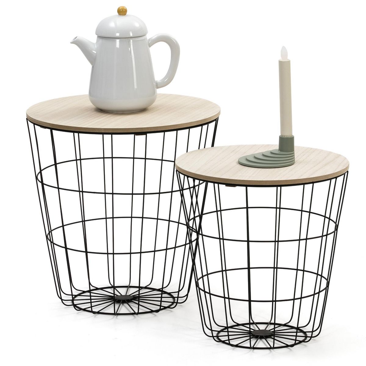 VS VENTA-STOCK Set de 2 Tables Basses Everest, Plateau en placage de Bois Naturel et Structure métal