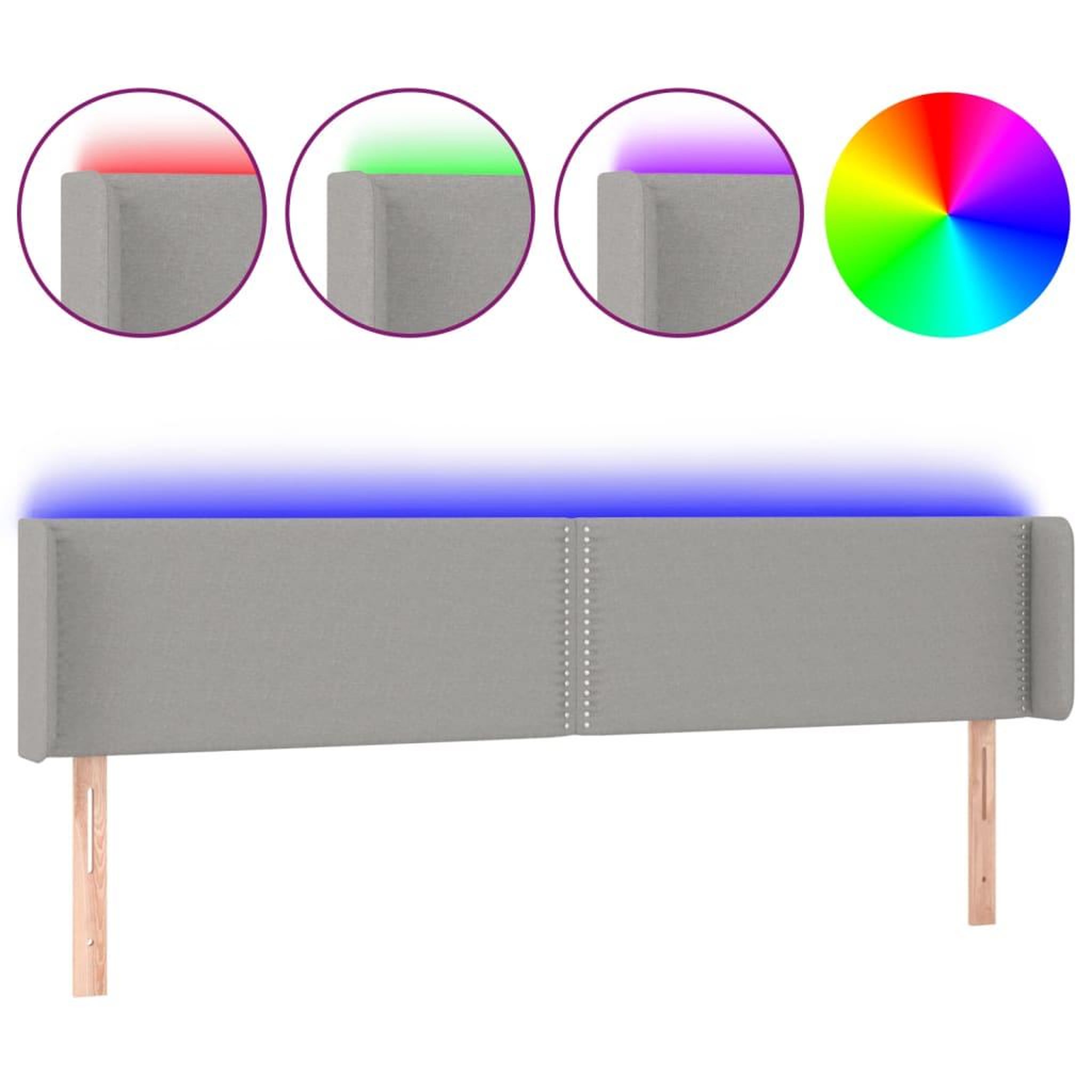 Voir la diapositive 2 : VIDAXL Tete de lit a LED Gris clair 183x16x78/88 cm Tissu