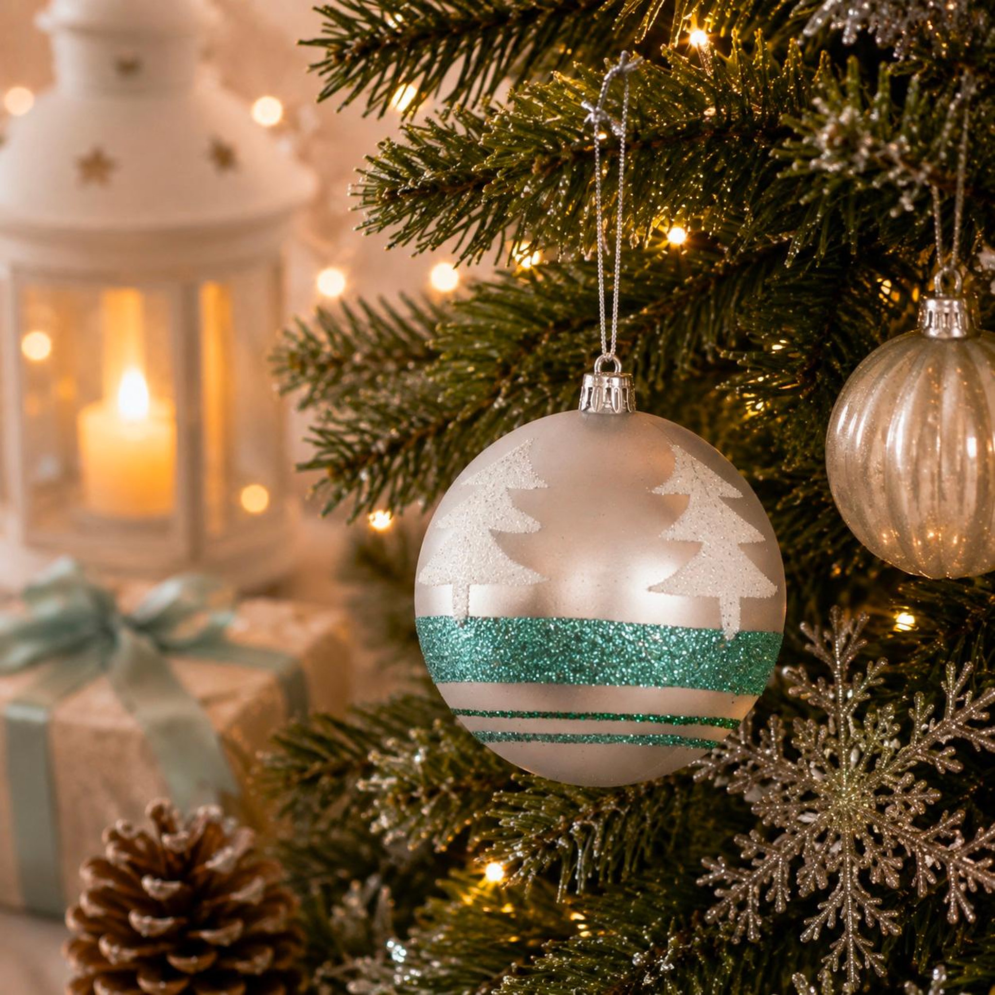 Voir la diapositive 2 : Eden Boule de noël décorée sapins argent  8 cm