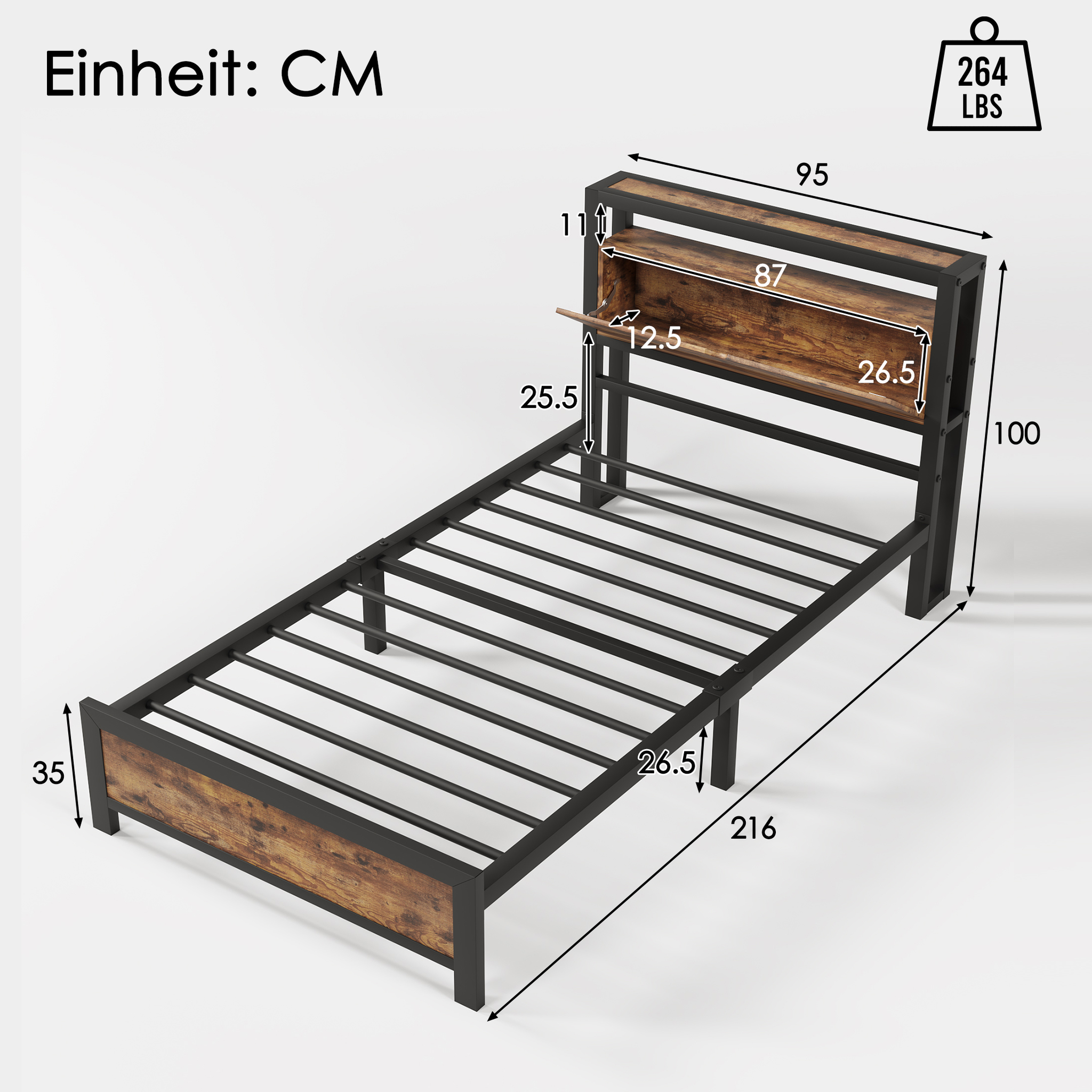 Voir la diapositive 4 : MERAX Lit simple avec sommier Style industriel