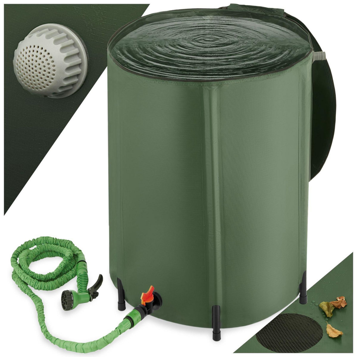 tectake Tonneau récupérateur d'eau de pluie avec robinet et protection anti-débordement vert 250 L