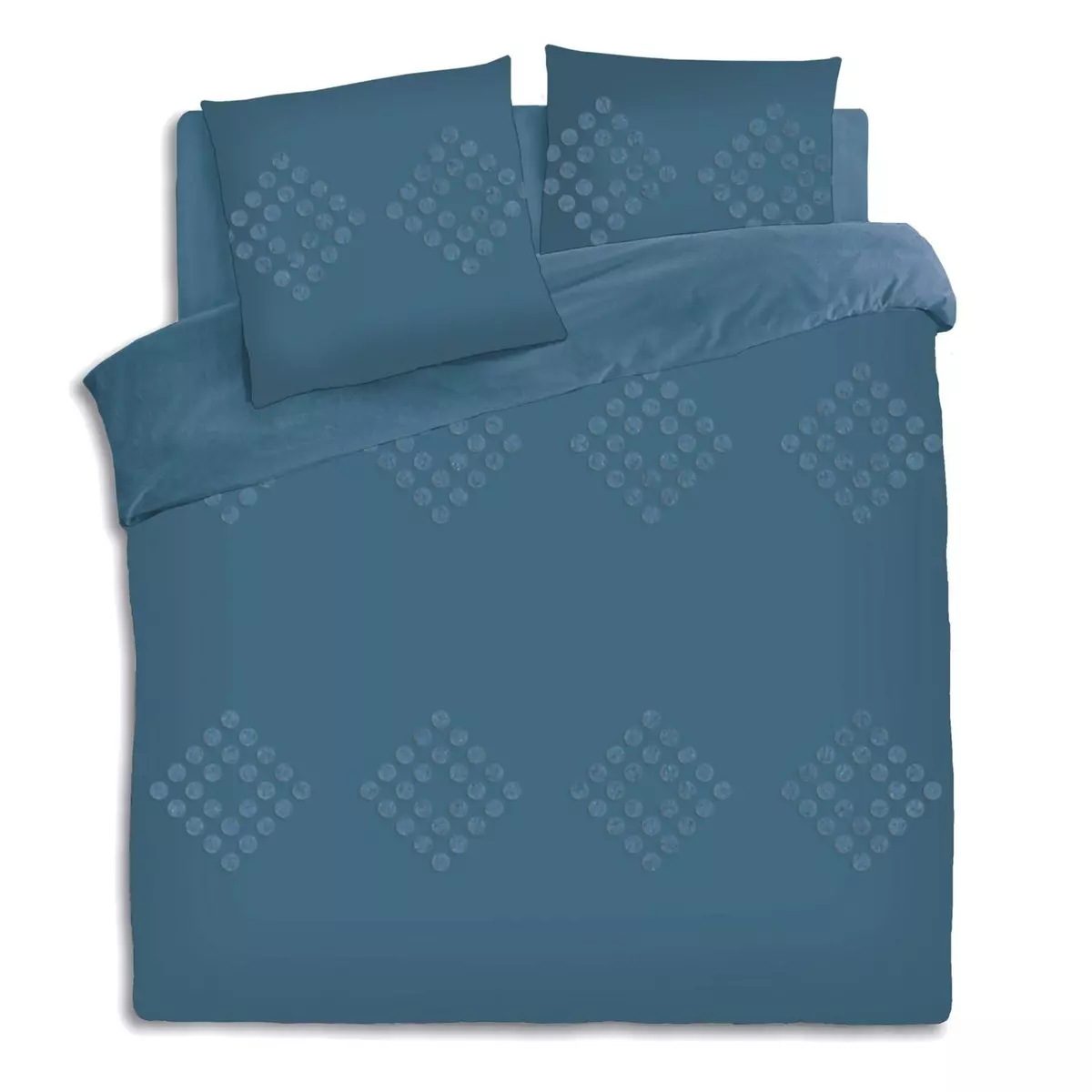 ATMOSPHERA Parure de lit en coton lavé Tuft - 260 x 240 cm - Bleu canard