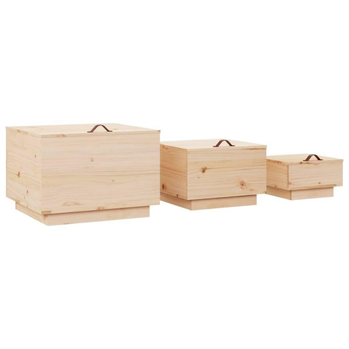 VIDAXL Boîtes de rangement avec couvercles 3 pcs Bois massif de pin