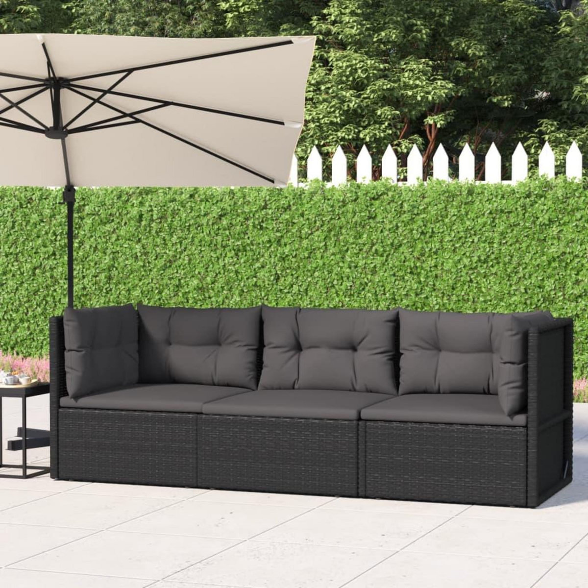 VIDAXL Salon de jardin 3 pcs avec coussins Noir Resine tressee