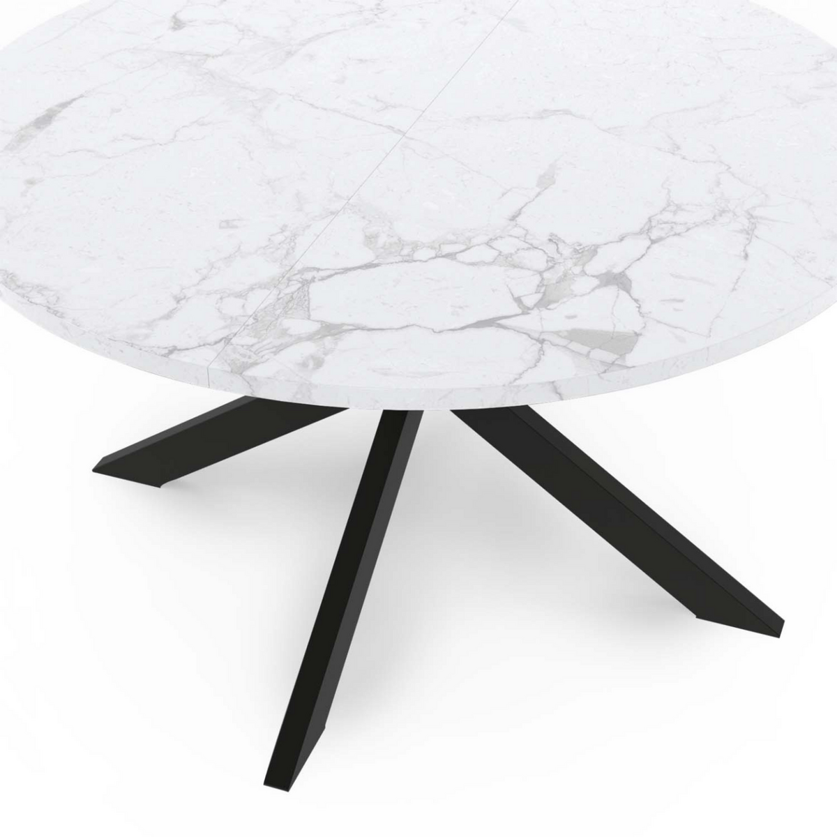 ID MARKET Table basse ronde ALASKA 70 cm plateau effet marbre blanc et  pied araignée métal noir