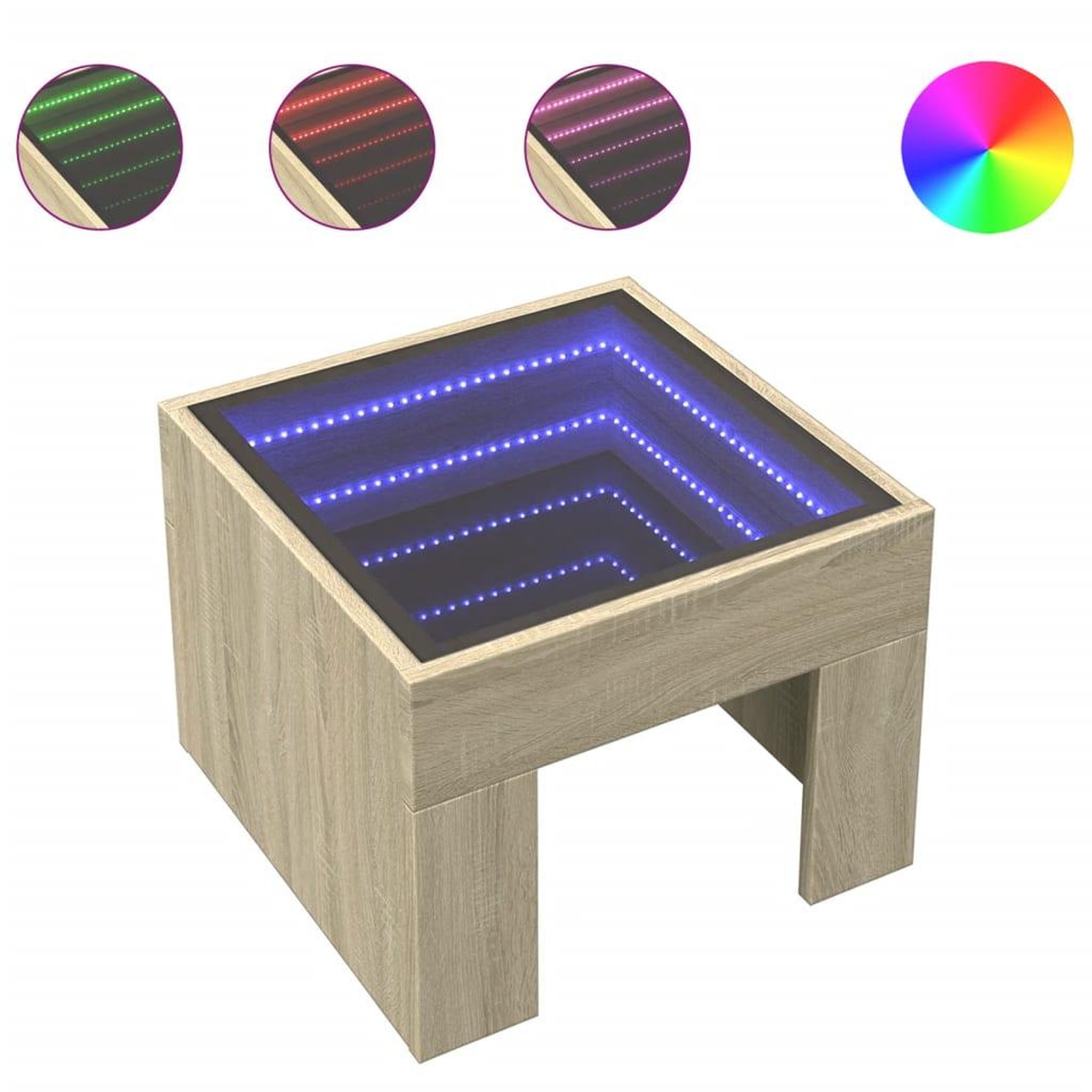 Voir la diapositive 2 : VIDAXL Table de chevet avec LED infini chene sonoma 40x40x30 cm
