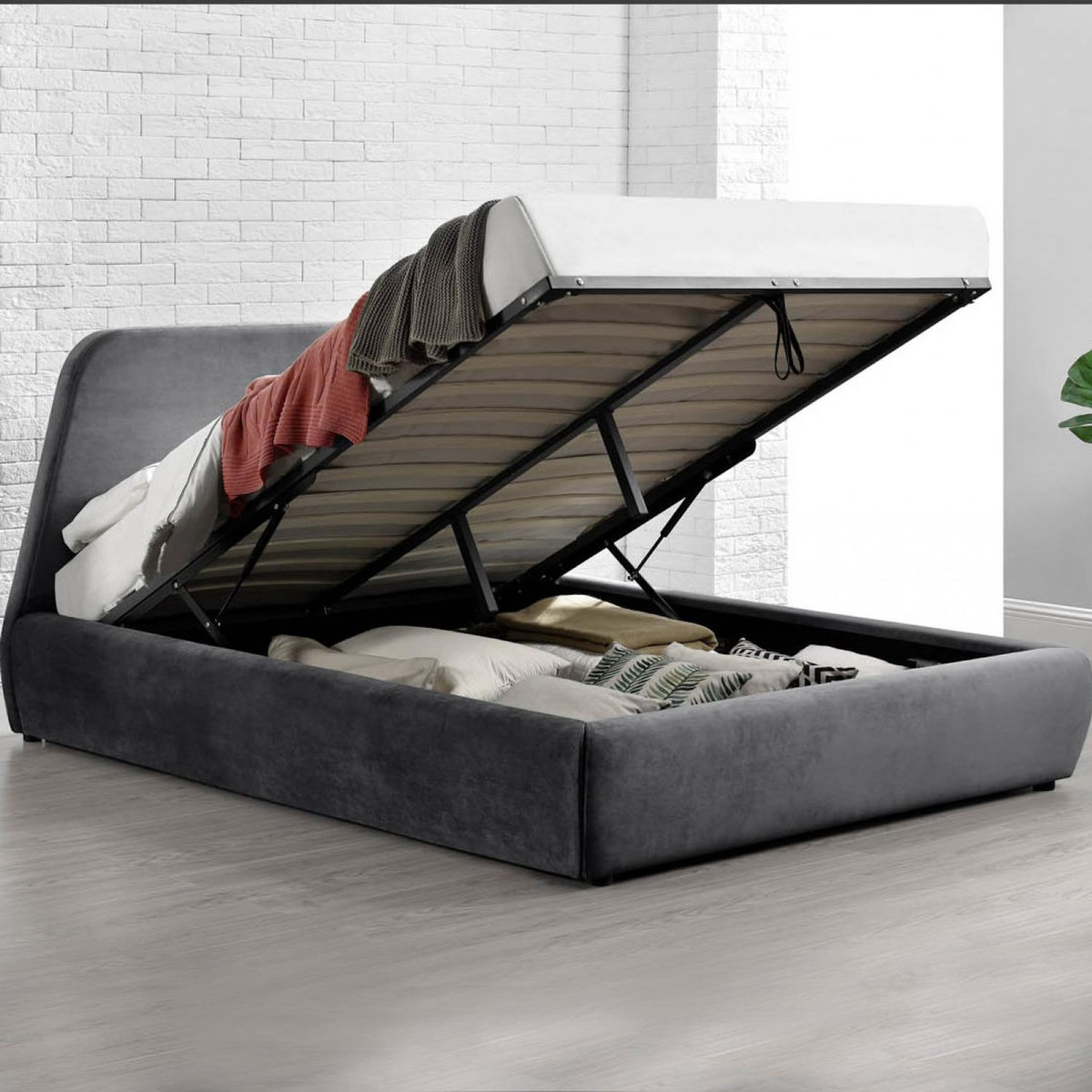 CONCEPT USINE Lit coffre - 180x200 cm - Velours gris NORKA