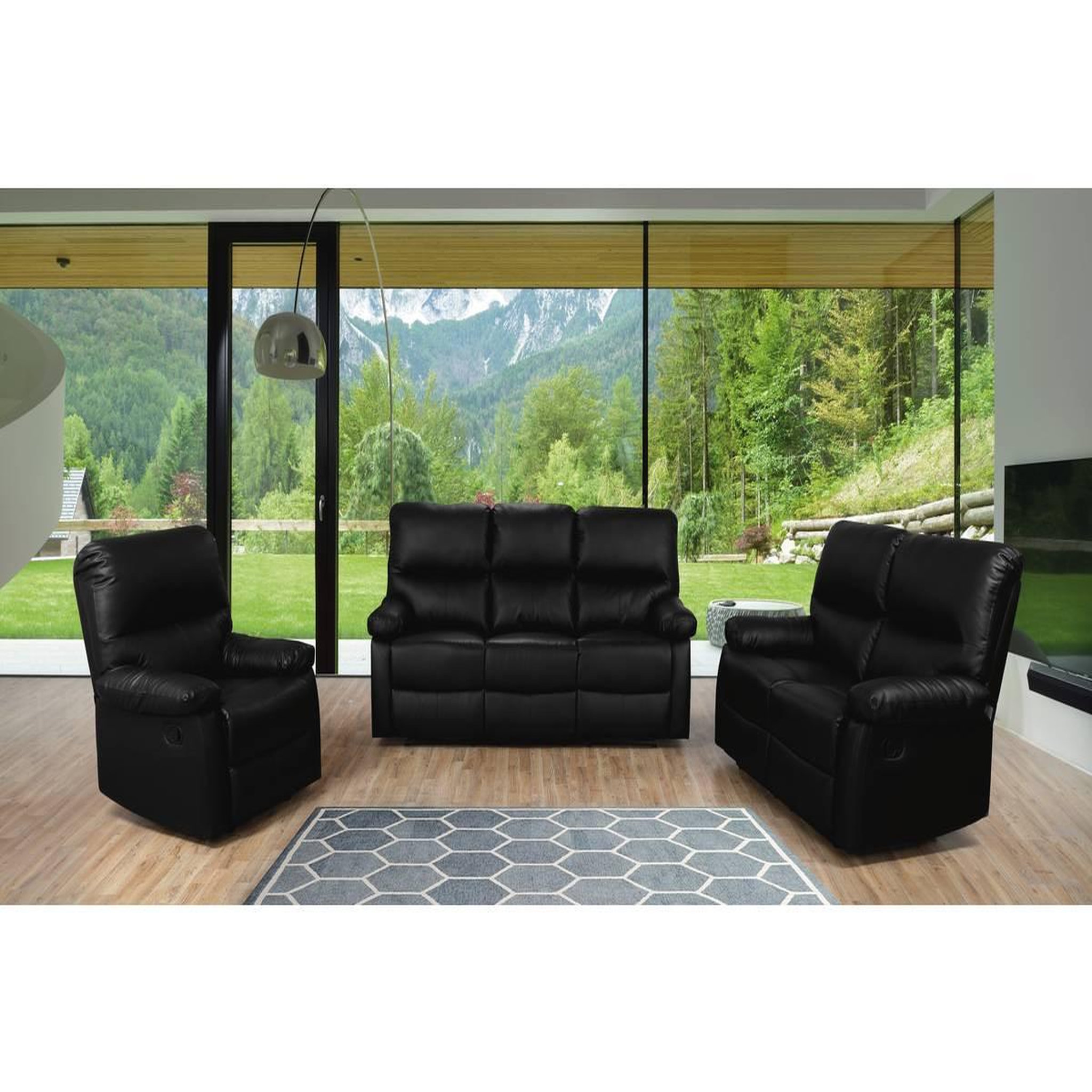 Voir la diapositive 3 : Habitat et Jardin Canapé relax  lincoln  - 197 x 89 x 103 cm - 3 places - noir