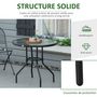 Voir la diapositive 6 : OUTSUNNY Table de jardin ronde dia. 80 x 72H cm - espace central parasol - métal noir plateau verre trempé texturé