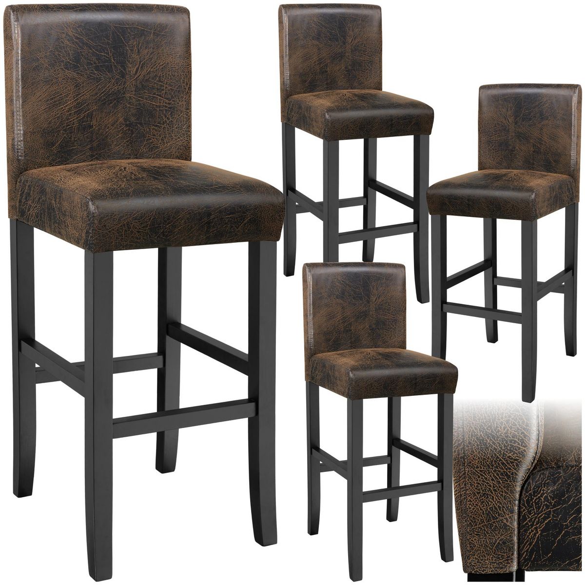 tectake Tabouret de bar rembourré avec dossier marron foncé lot de 4