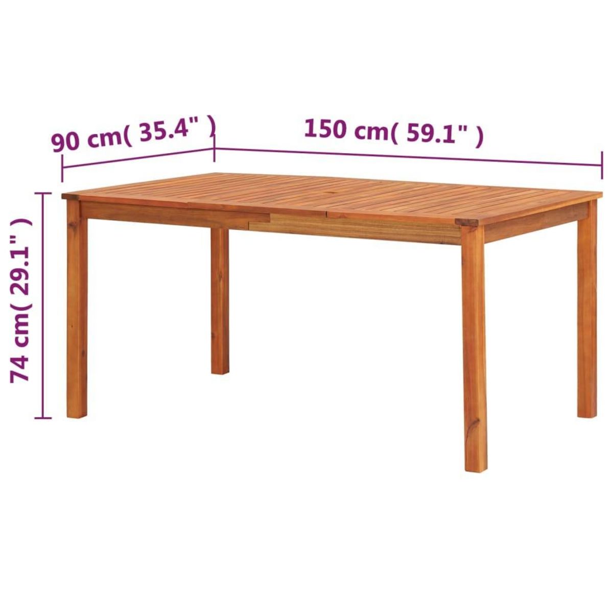 VIDAXL Table de jardin 150x90x74 cm Bois d'acacia massif