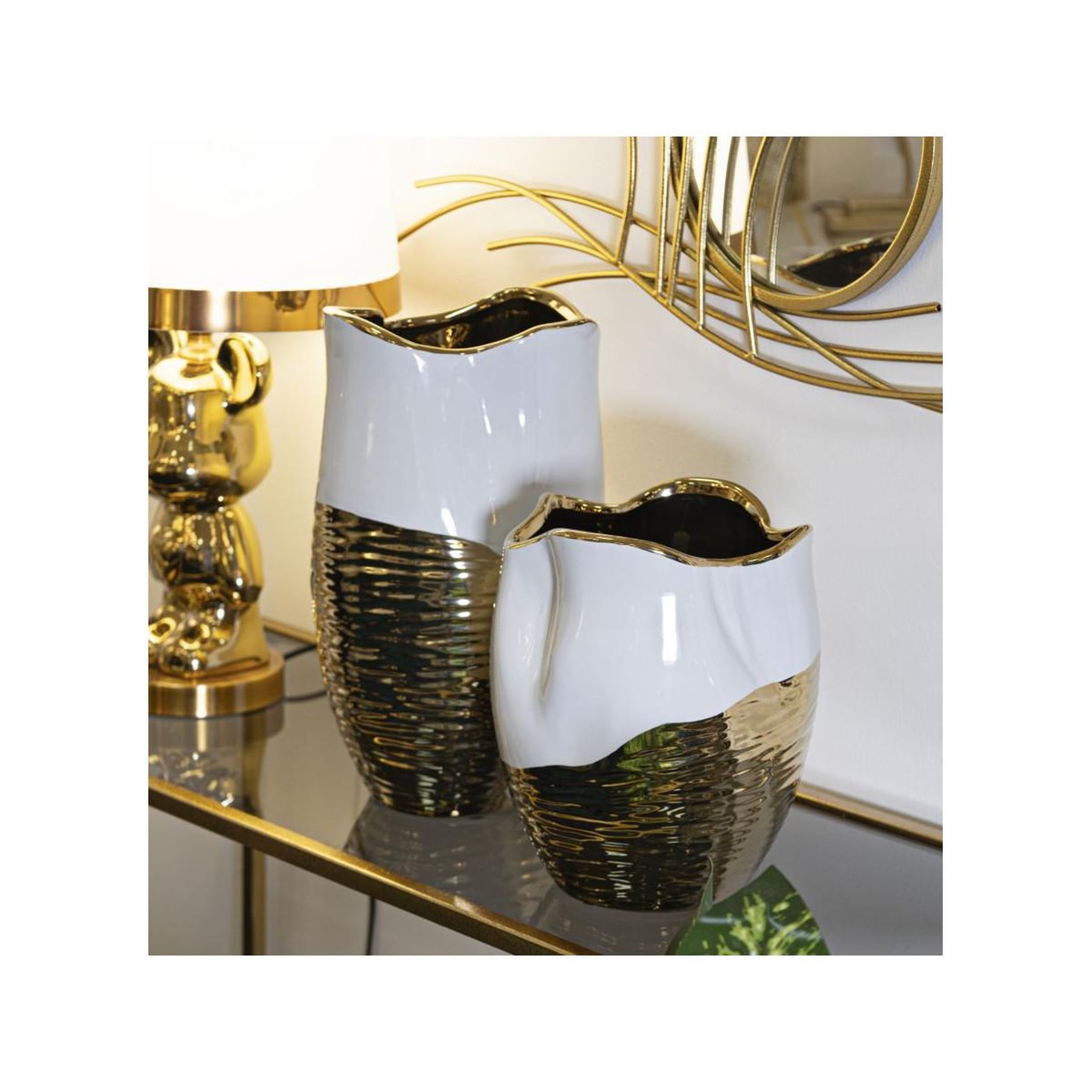 Voir la diapositive 5 : Paris Prix Vase design en céramique  lux  35cm blanc & or