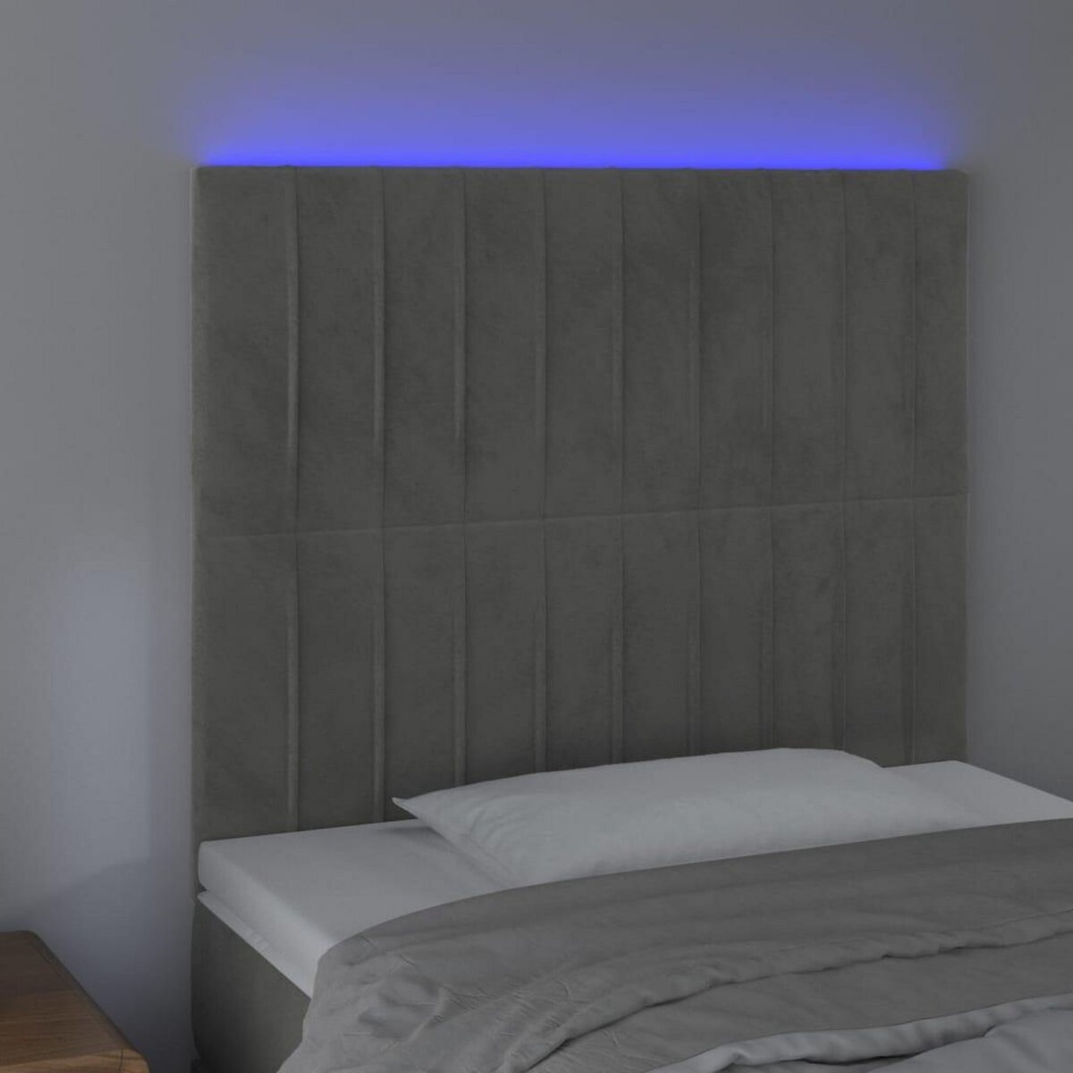 VIDAXL Tete de lit a LED Gris clair 80x5x118/128 cm Velours