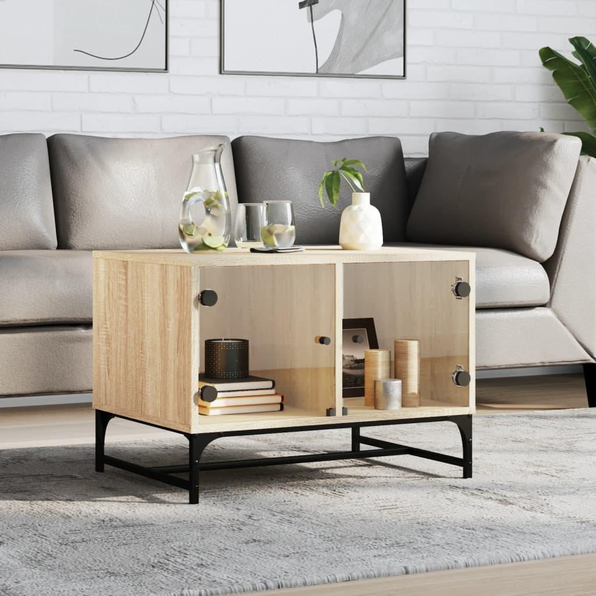 VIDAXL Table basse avec portes en verre chene sonoma 68,5x50x50 cm