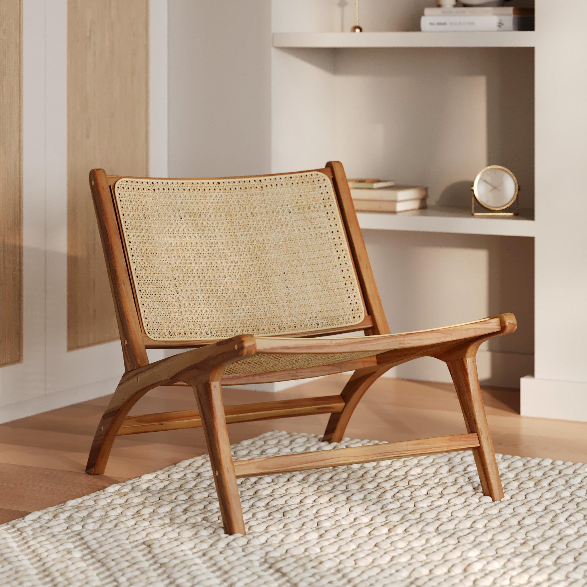Voir la diapositive 2 : MAISON PAVANE Fauteuil en teck et tressage cannage en rotin-kilka