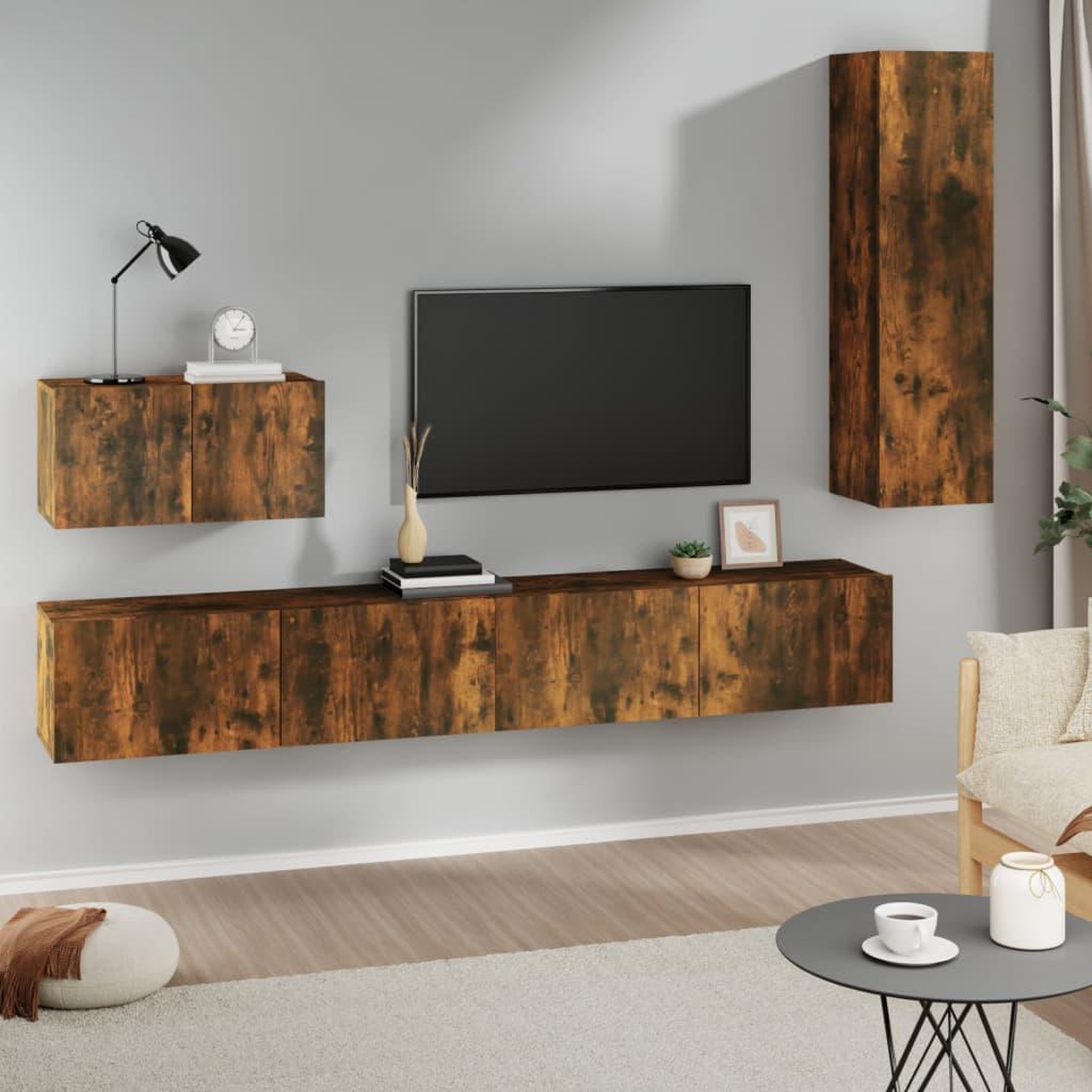 Voir la diapositive 1 : VIDAXL Ensemble de meubles TV 4 pcs Chene fume Bois d'ingenierie